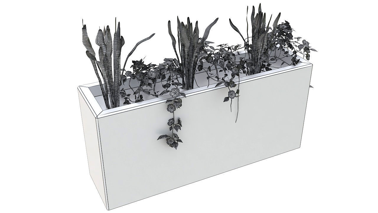 Concrete planter with plants 3D model_7