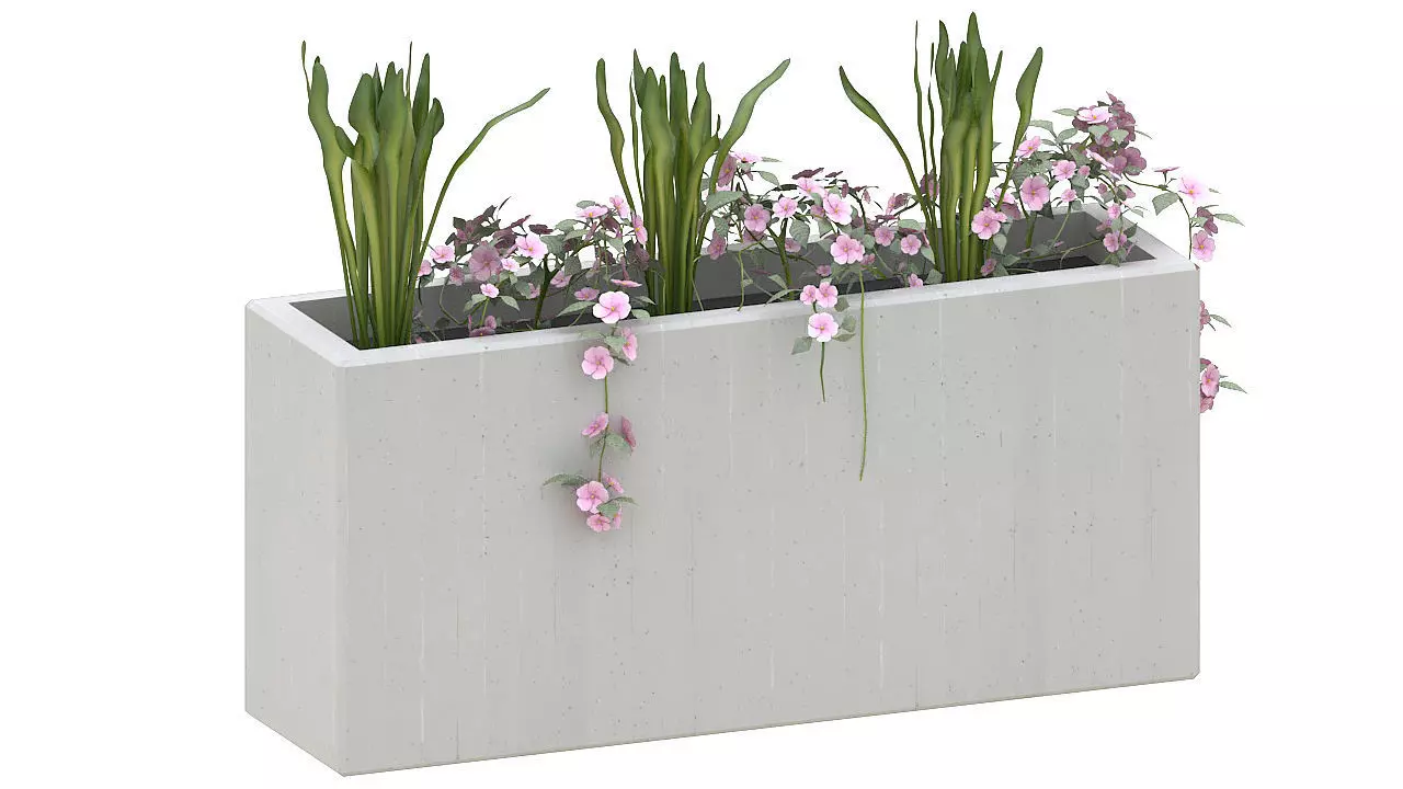 Concrete planter with plants 3D model_0