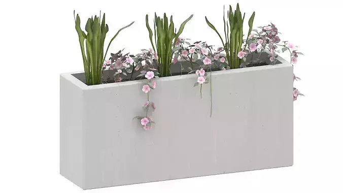 Concrete planter with plants 3D model