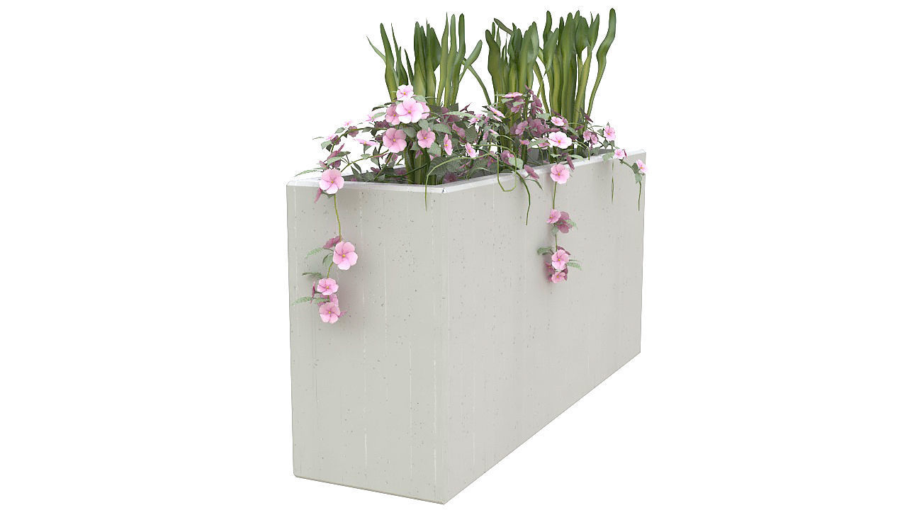Concrete planter with plants 3D model_3