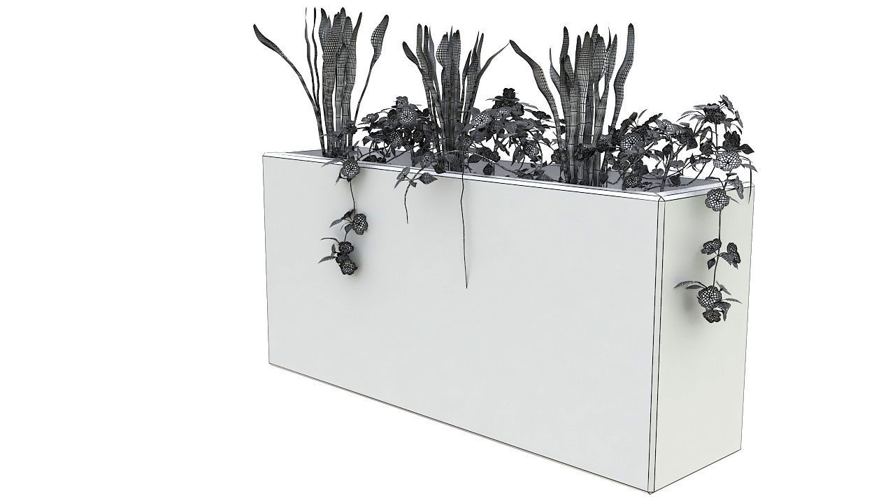 Concrete planter with plants 3D model_8