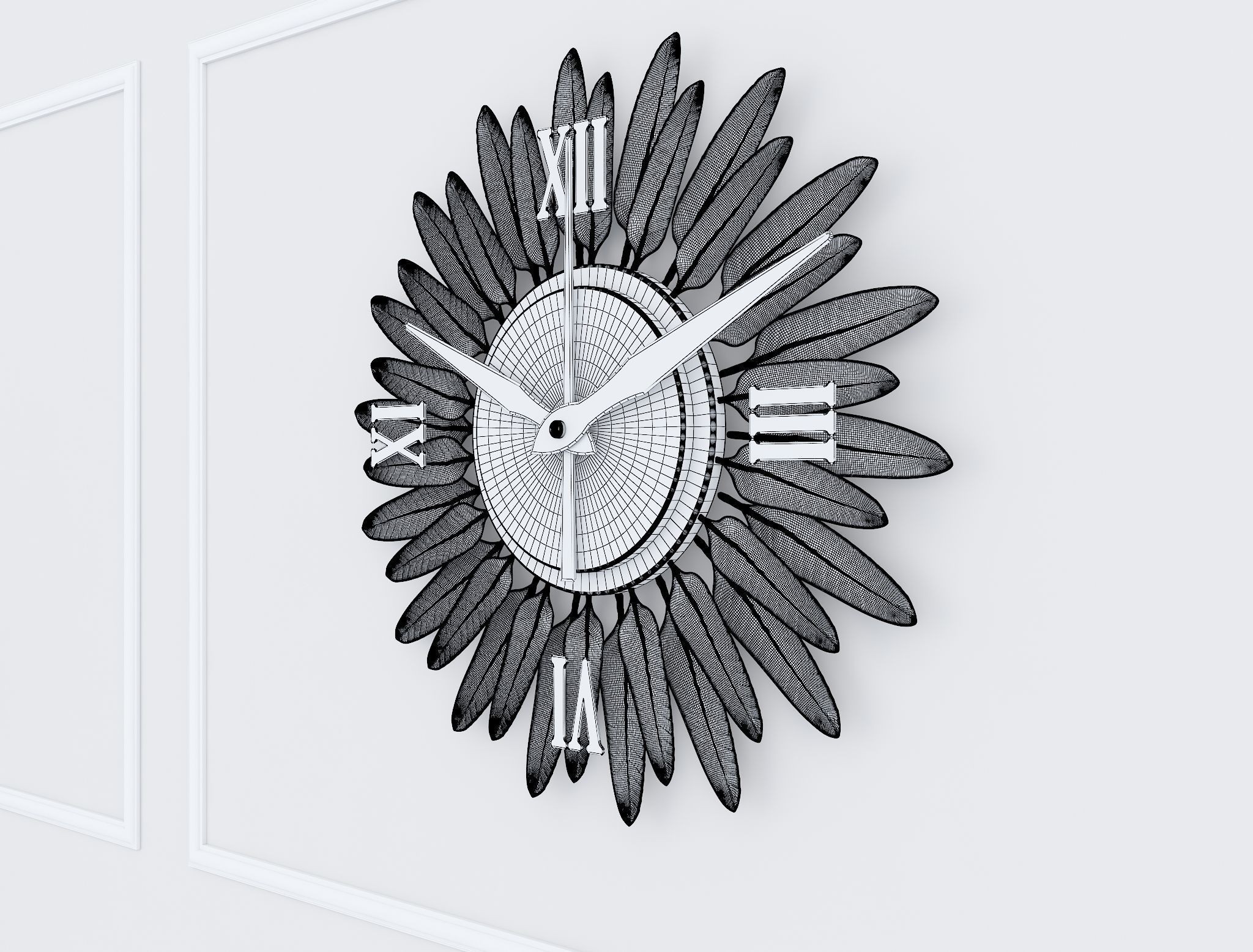 Decorative Metal Clock plants with gold m9 3D model_1