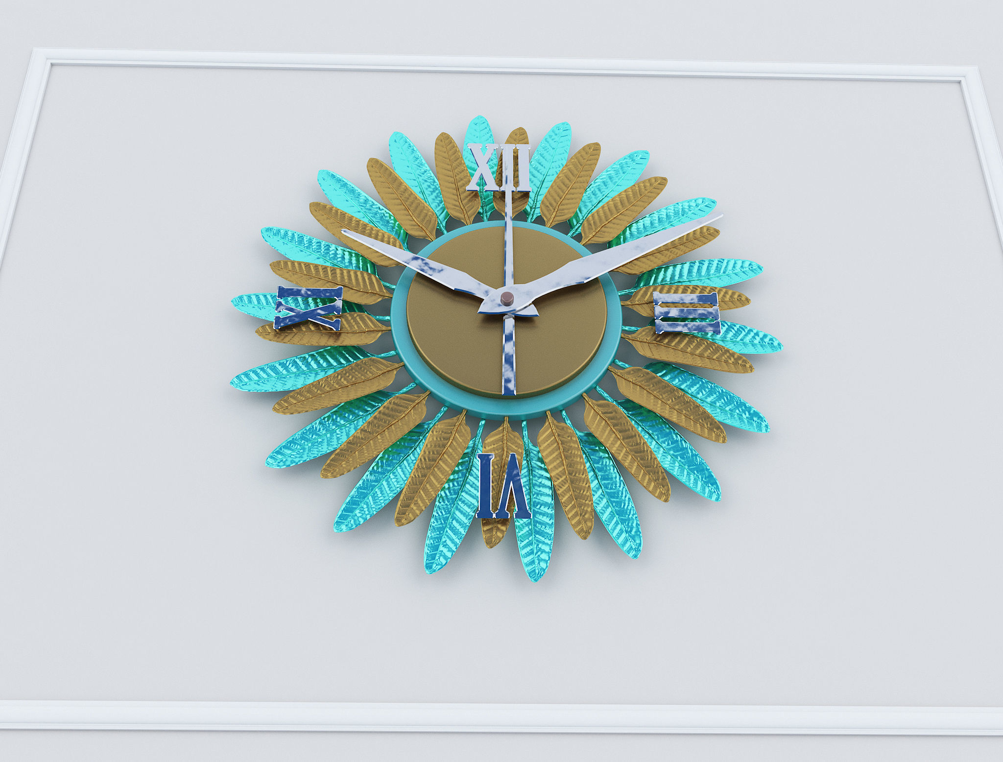 Decorative Metal Clock plants with gold m9 3D model_8