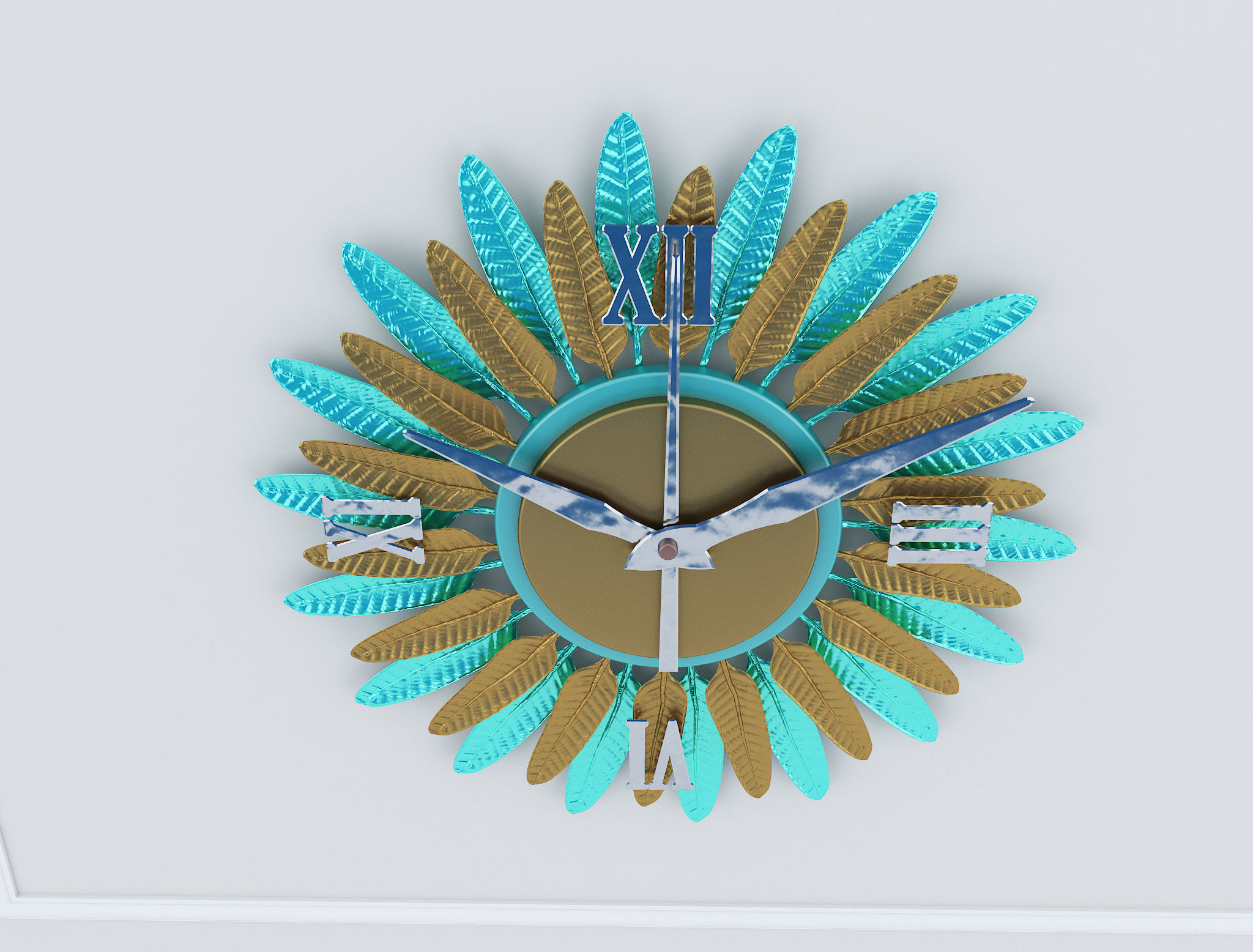 Decorative Metal Clock plants with gold m9 3D model_10