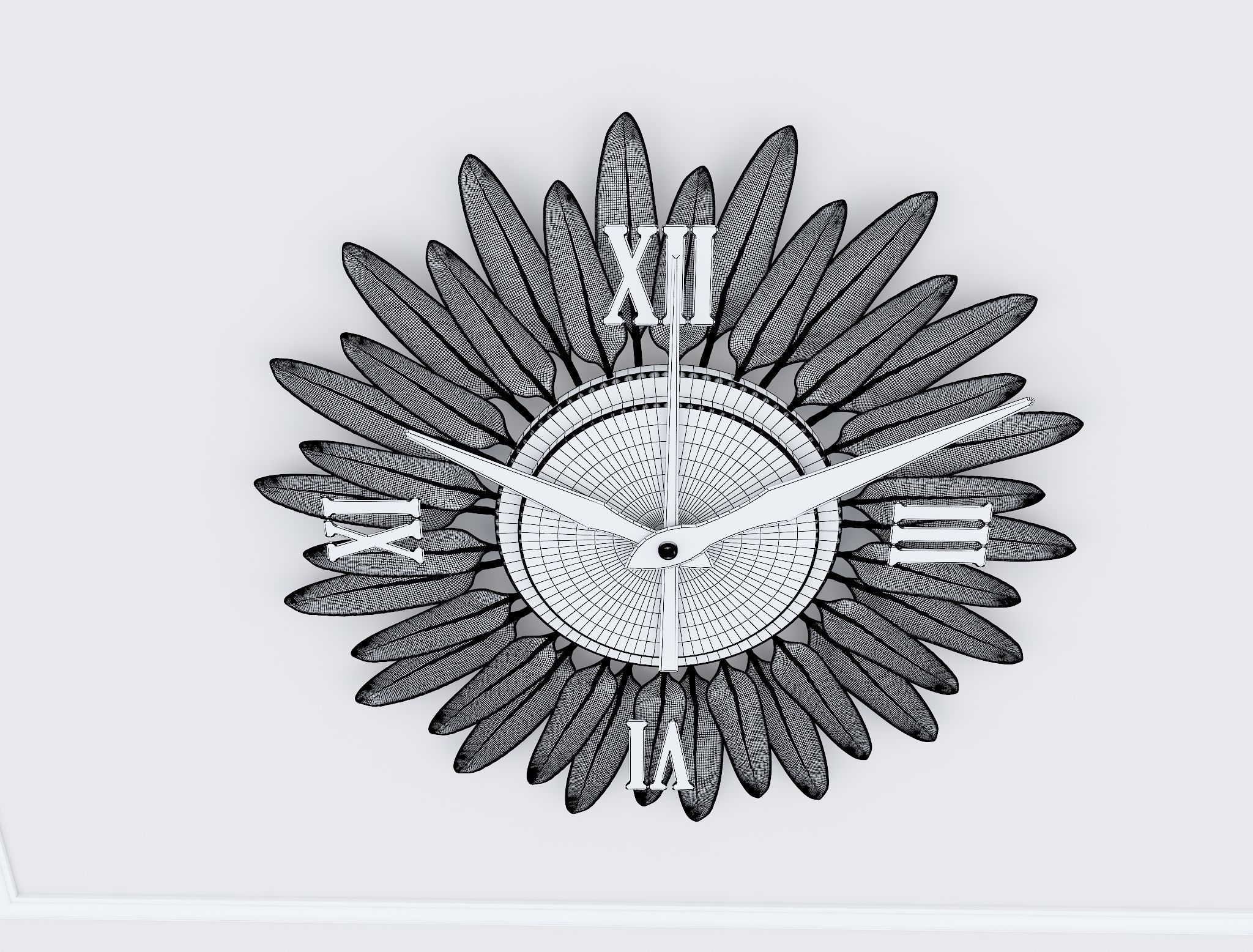 Decorative Metal Clock plants with gold m9 3D model_11