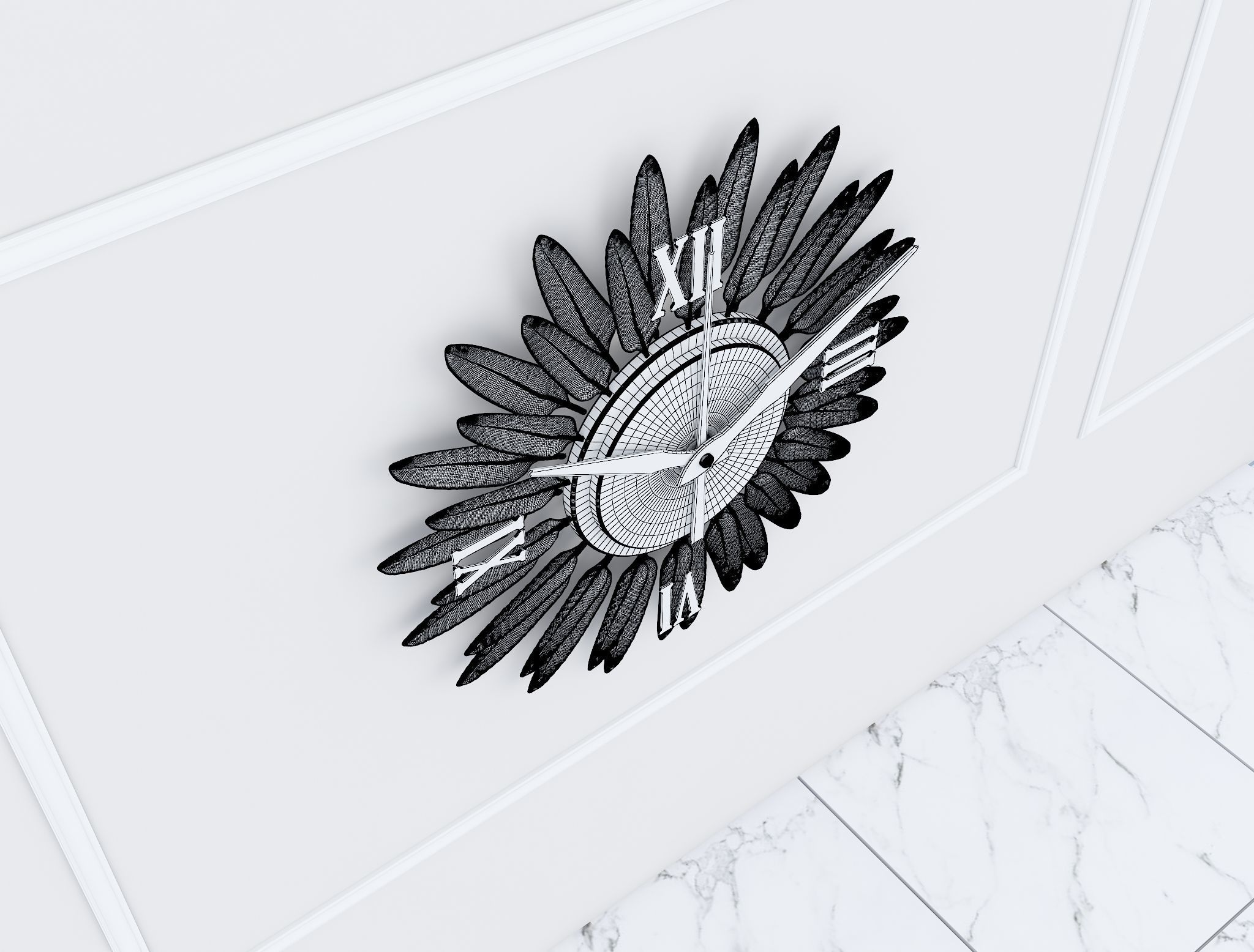 Decorative Metal Clock plants with gold m9 3D model_3