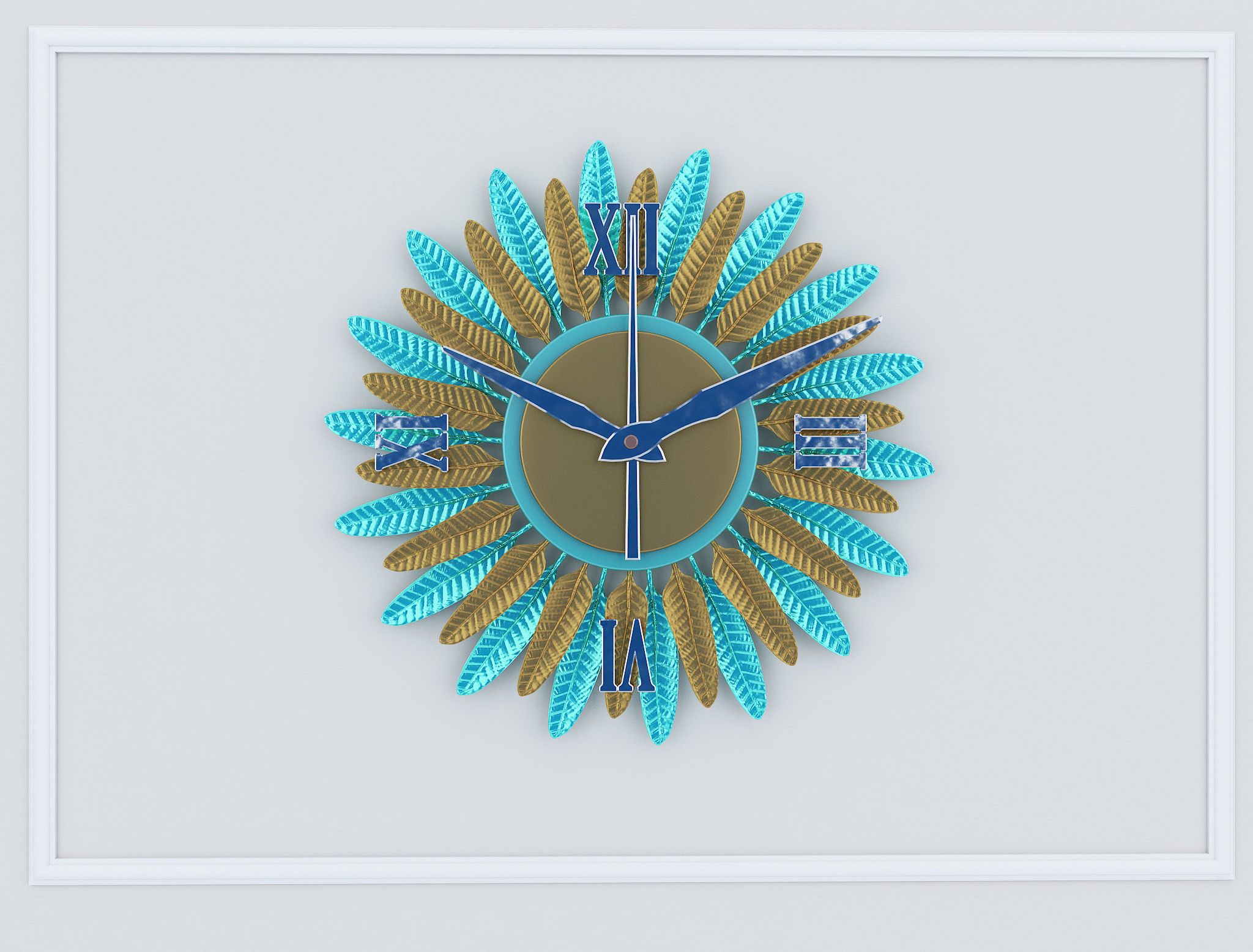 Decorative Metal Clock plants with gold m9 3D model_6