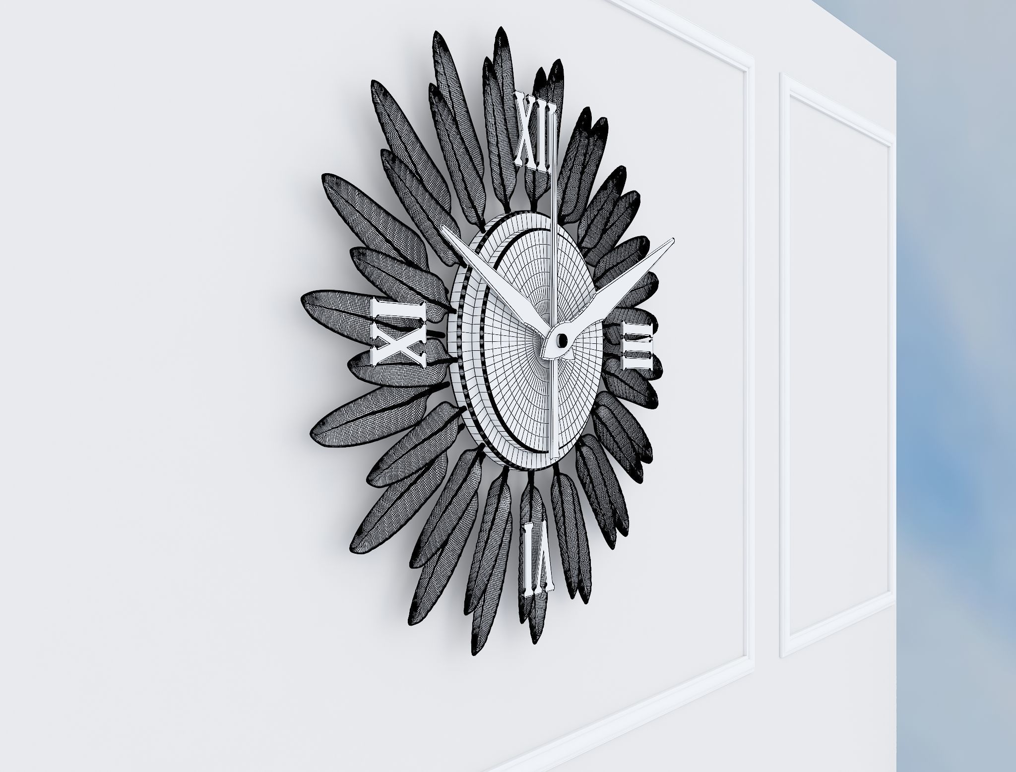 Decorative Metal Clock plants with gold m9 3D model_5