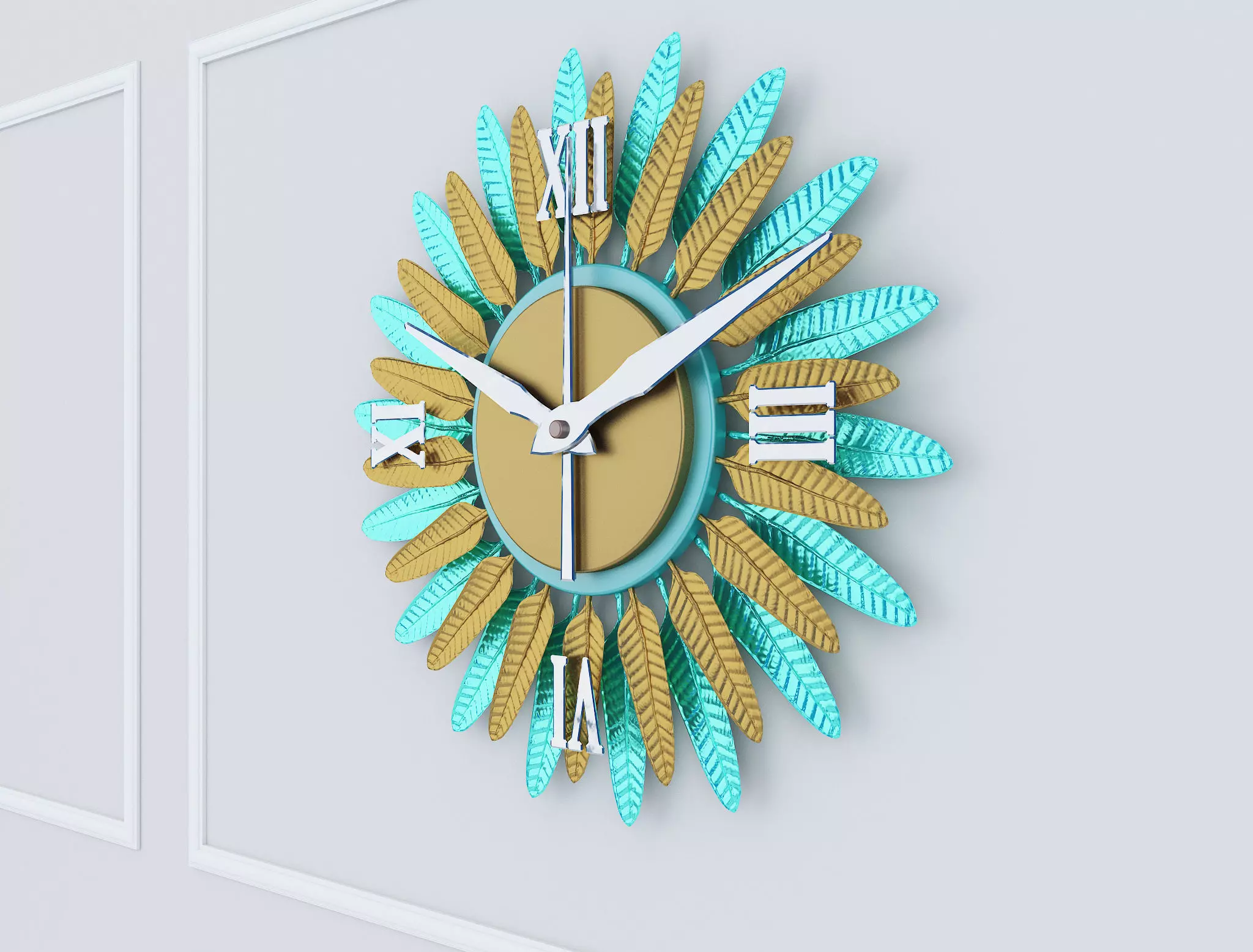 Decorative Metal Clock plants with gold m9 3D model_0