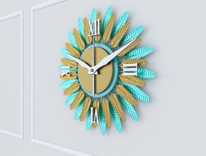 Decorative Metal Clock plants with gold  m9 3D model