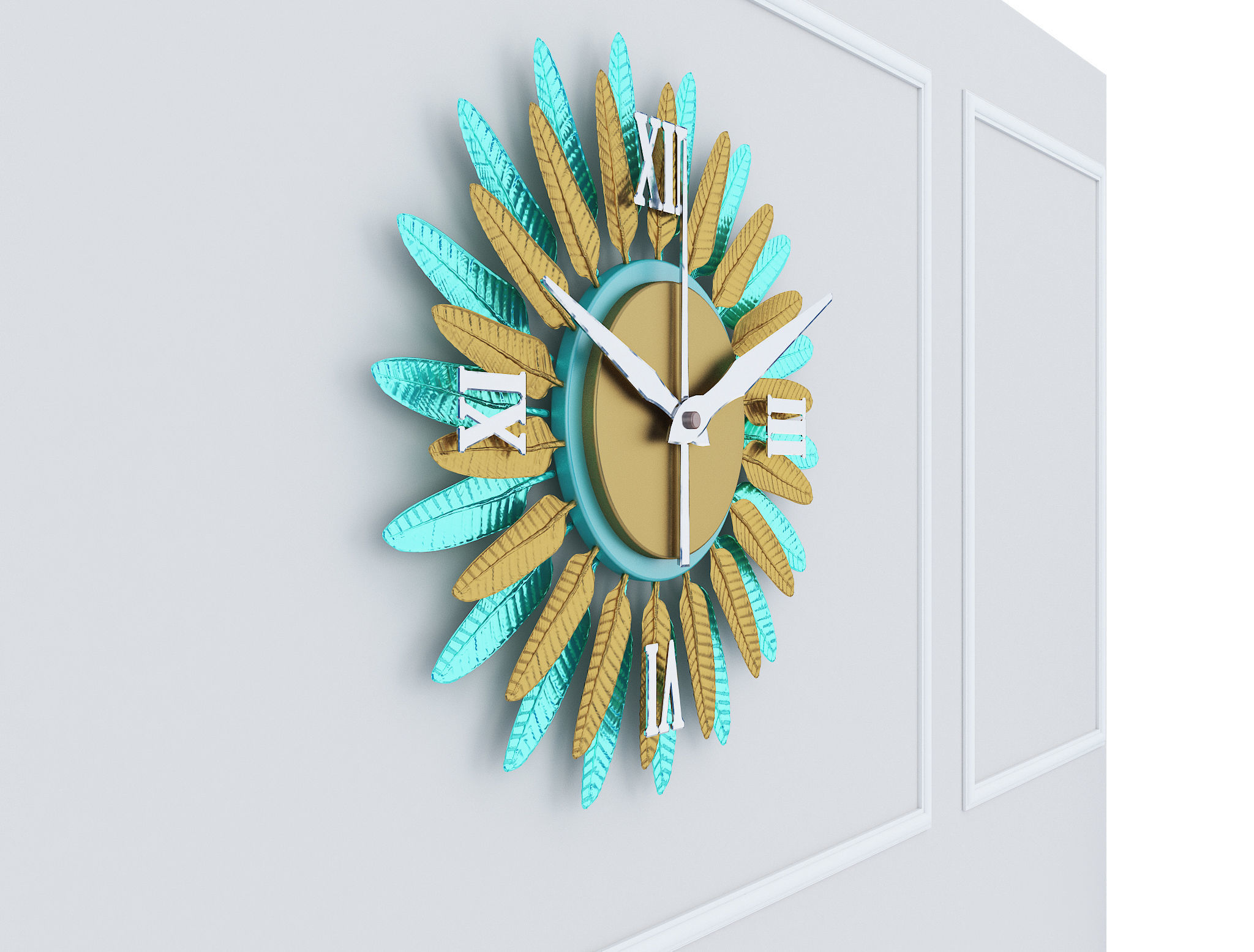 Decorative Metal Clock plants with gold m9 3D model_4