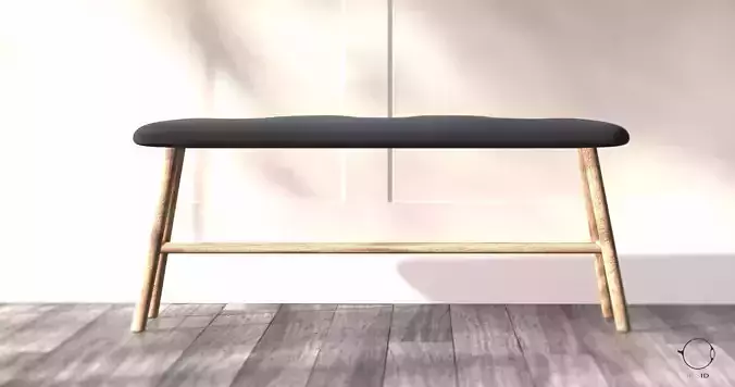Bench wooden with cushion Free 3D model