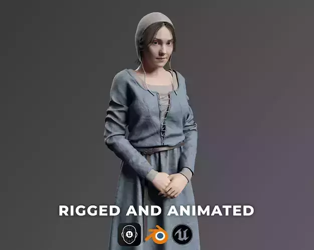 Medieval Peasant female 3D character model Low-poly 3D model