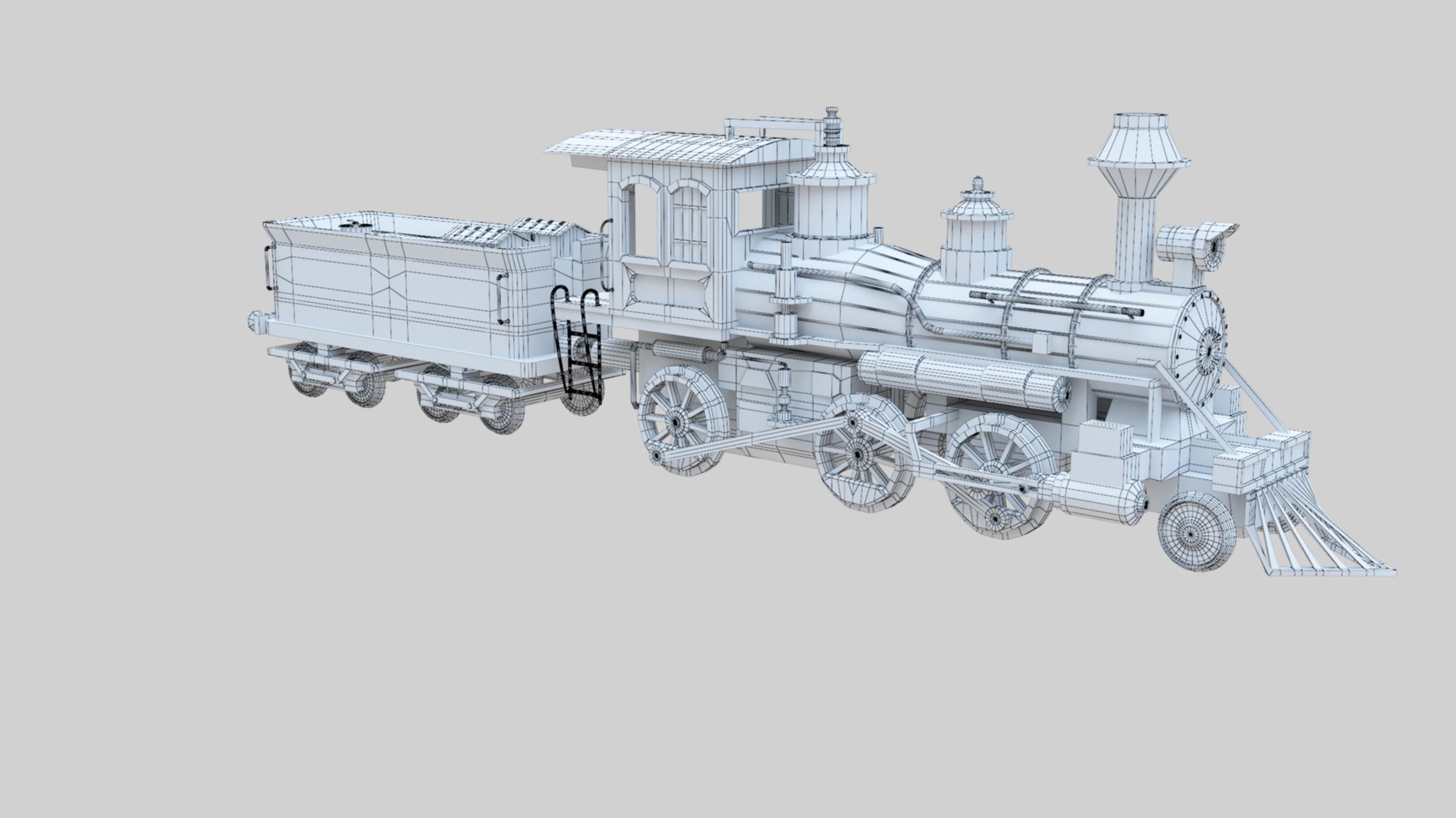 Low Poly Old Steam Train - Union Pasific Style Low-poly 3D model_63