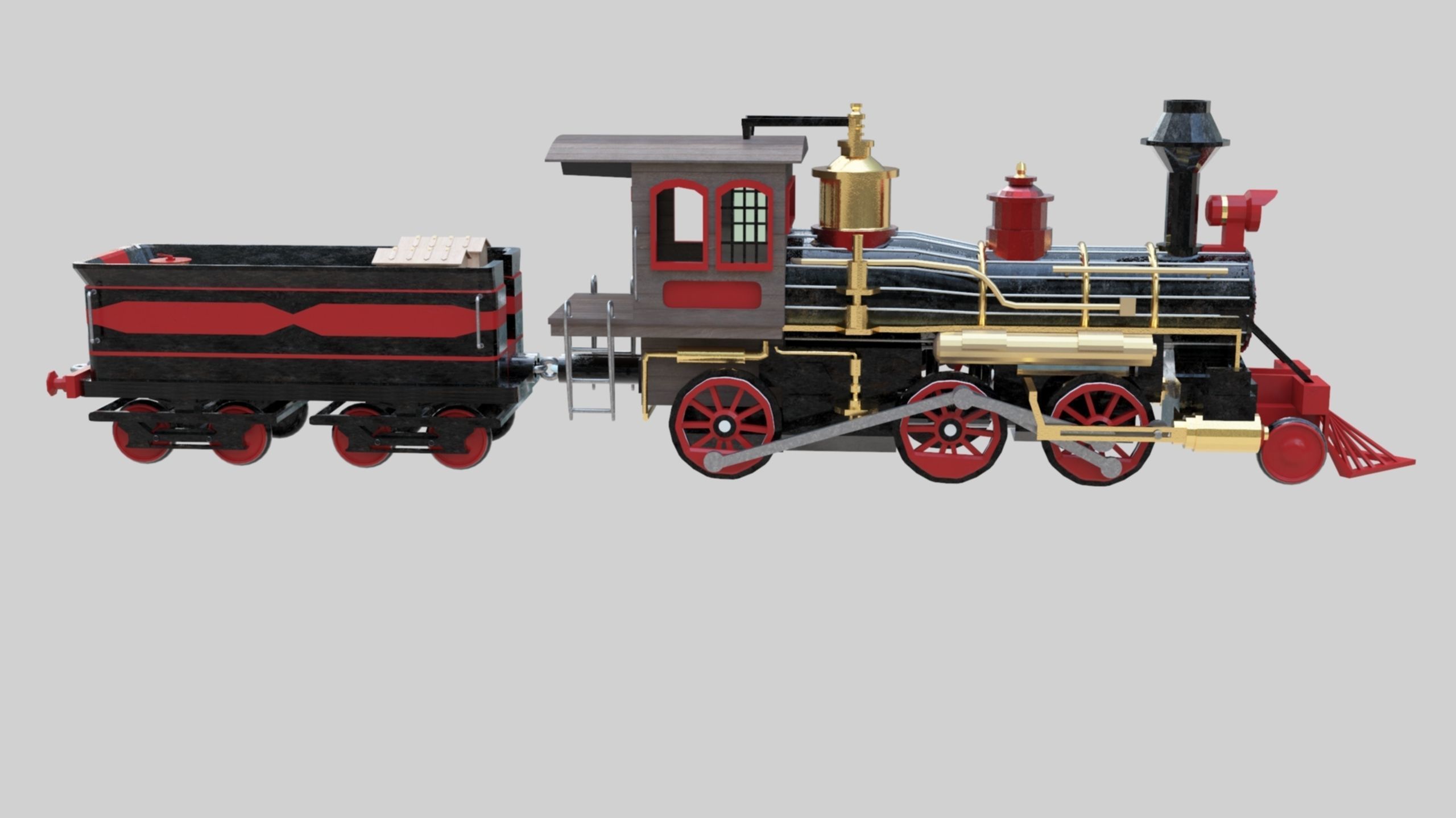 Low Poly Old Steam Train - Union Pasific Style Low-poly 3D model_27