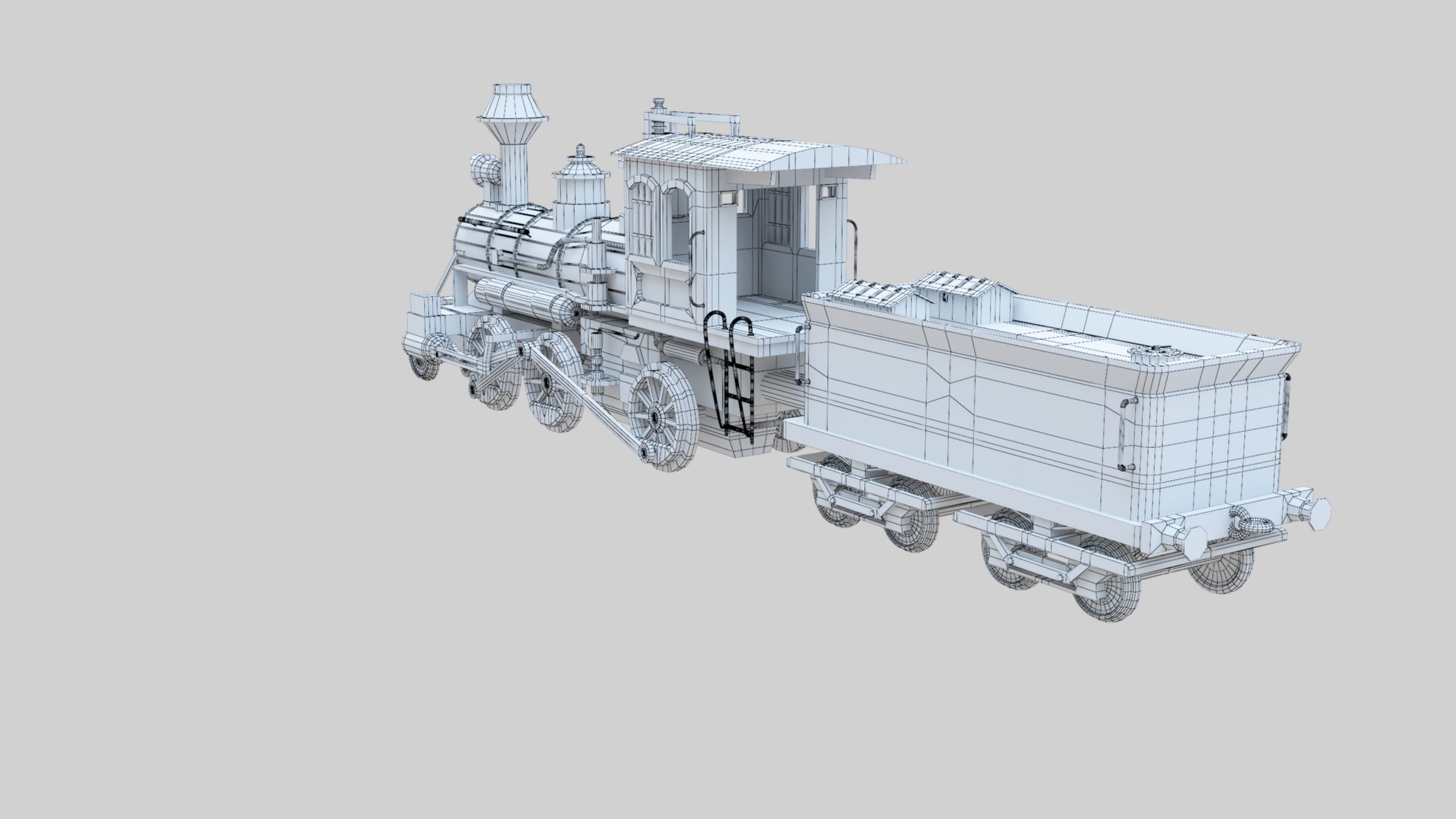 Low Poly Old Steam Train - Union Pasific Style Low-poly 3D model_51