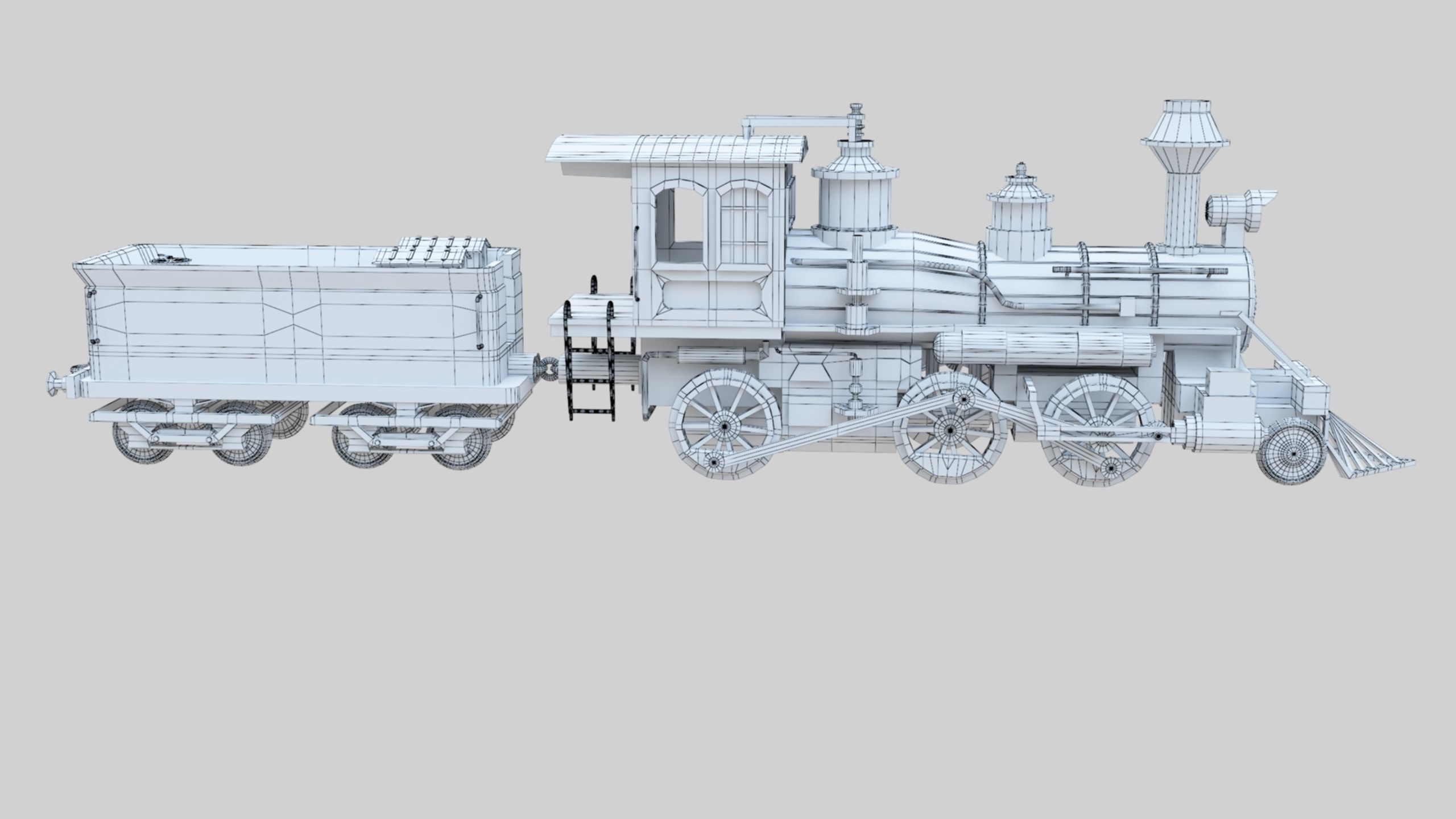 Low Poly Old Steam Train - Union Pasific Style Low-poly 3D model_54
