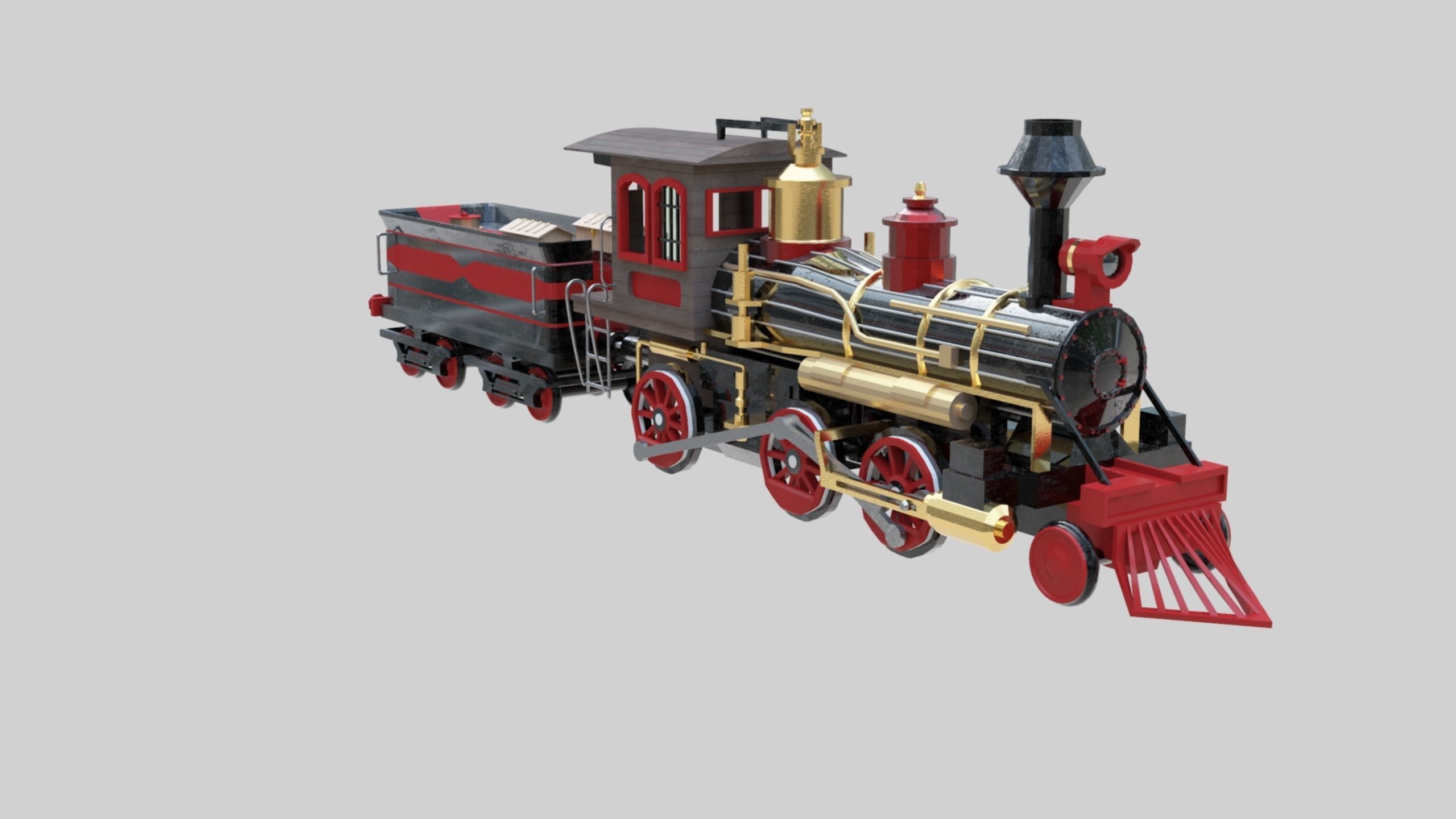 Low Poly Old Steam Train - Union Pasific Style Low-poly 3D model_26