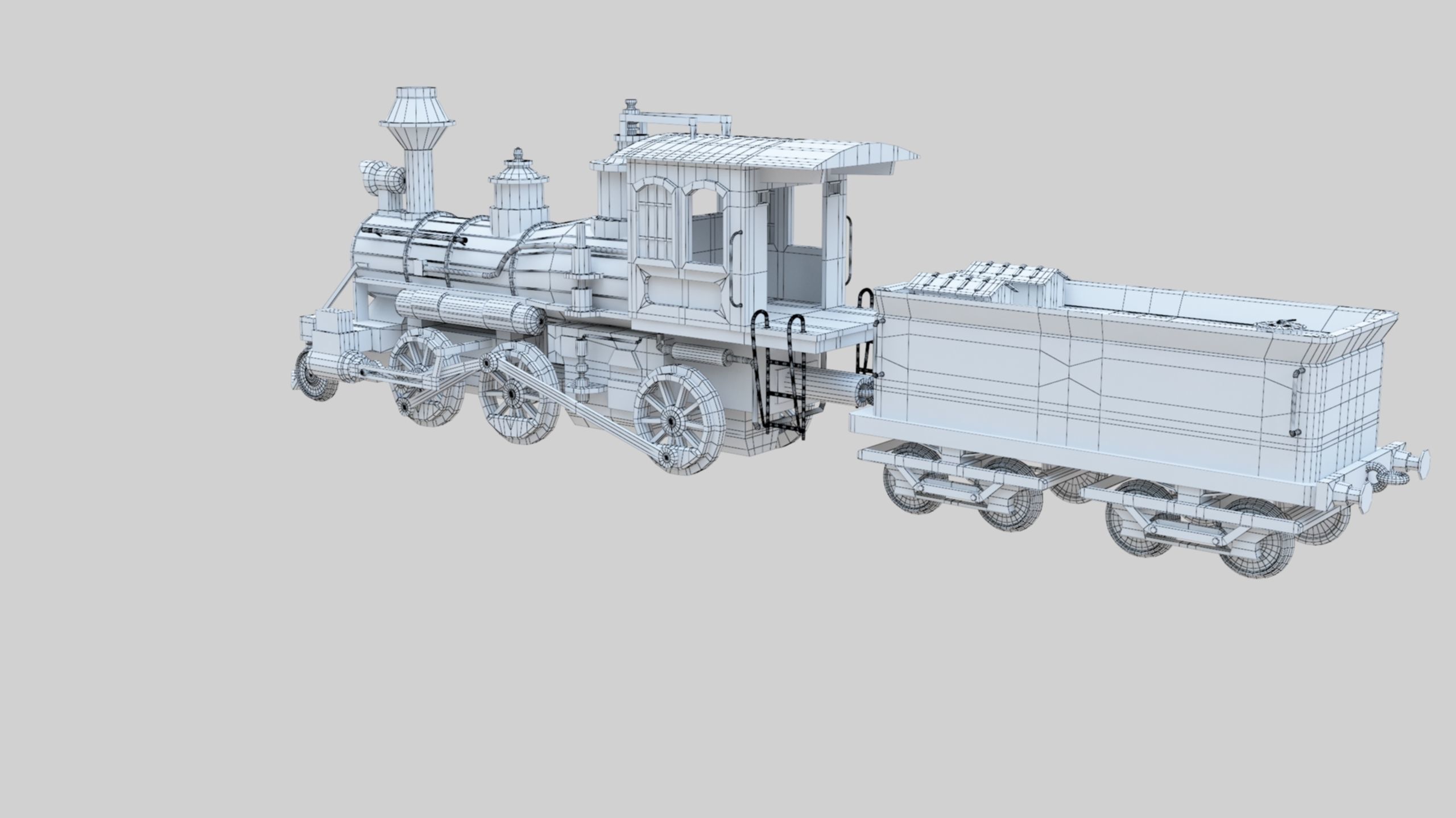 Low Poly Old Steam Train - Union Pasific Style Low-poly 3D model_47