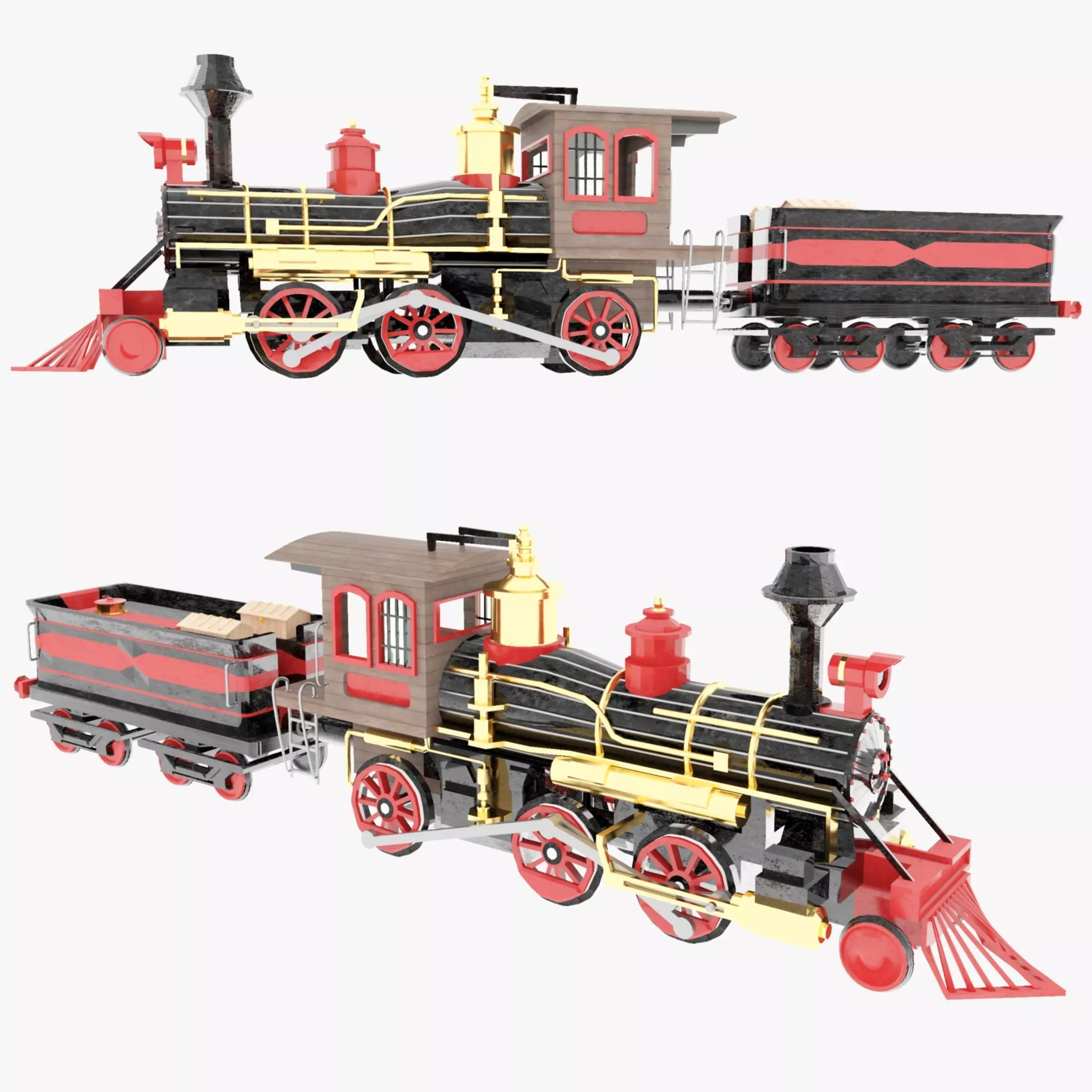Low Poly Old Steam Train - Union Pasific Style Low-poly 3D model_0