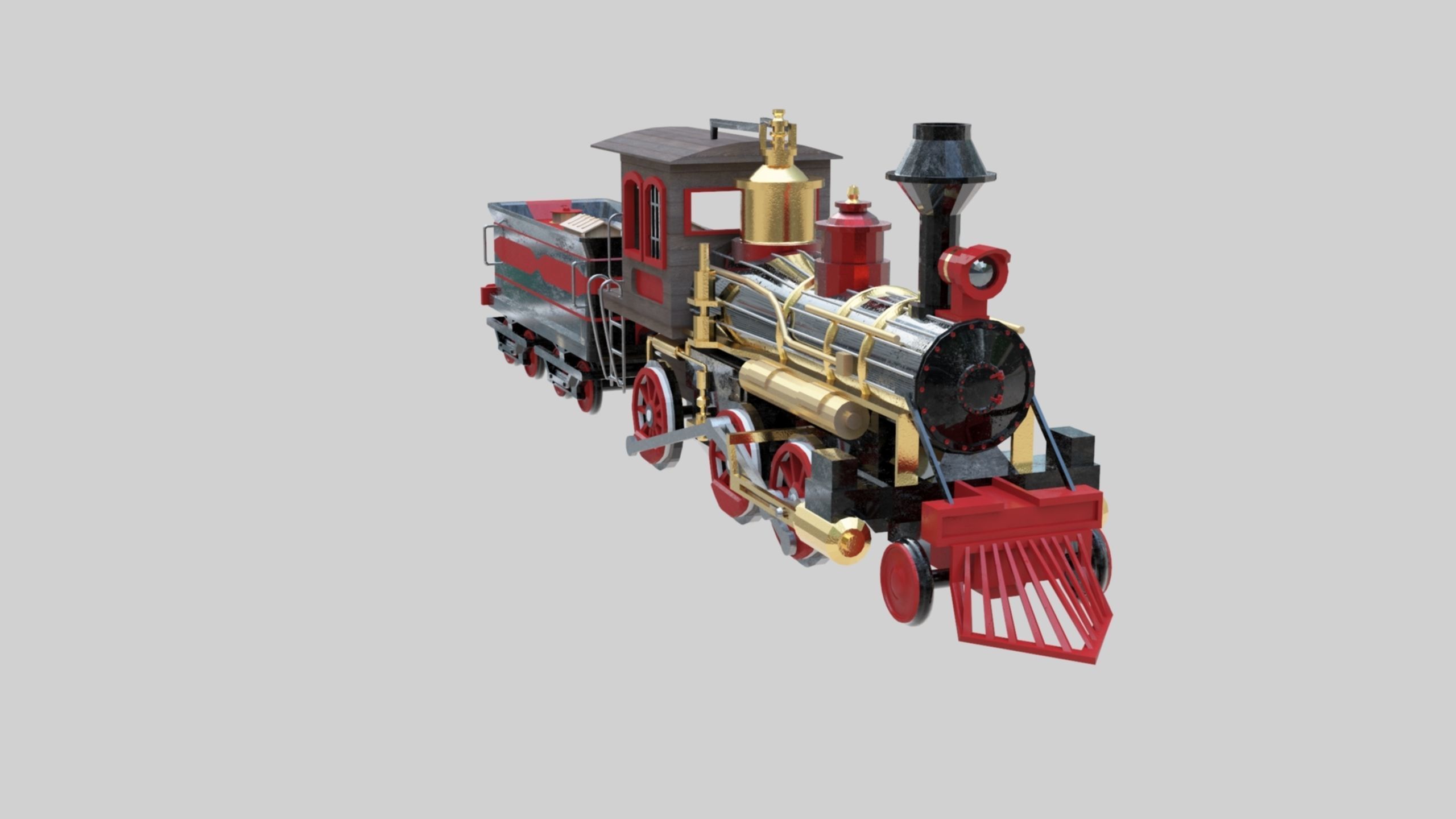 Low Poly Old Steam Train - Union Pasific Style Low-poly 3D model_6