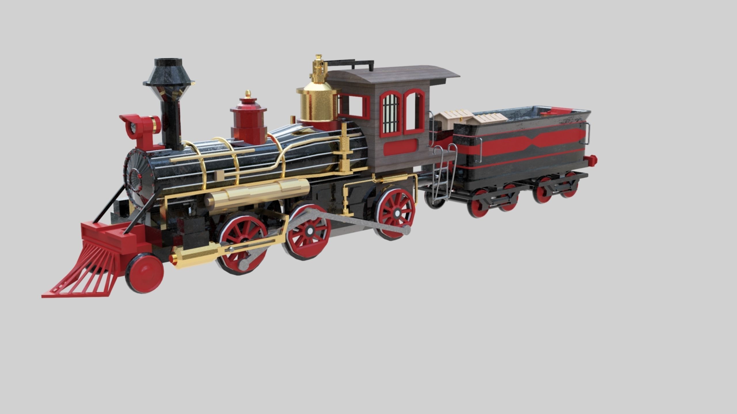 Low Poly Old Steam Train - Union Pasific Style Low-poly 3D model_5