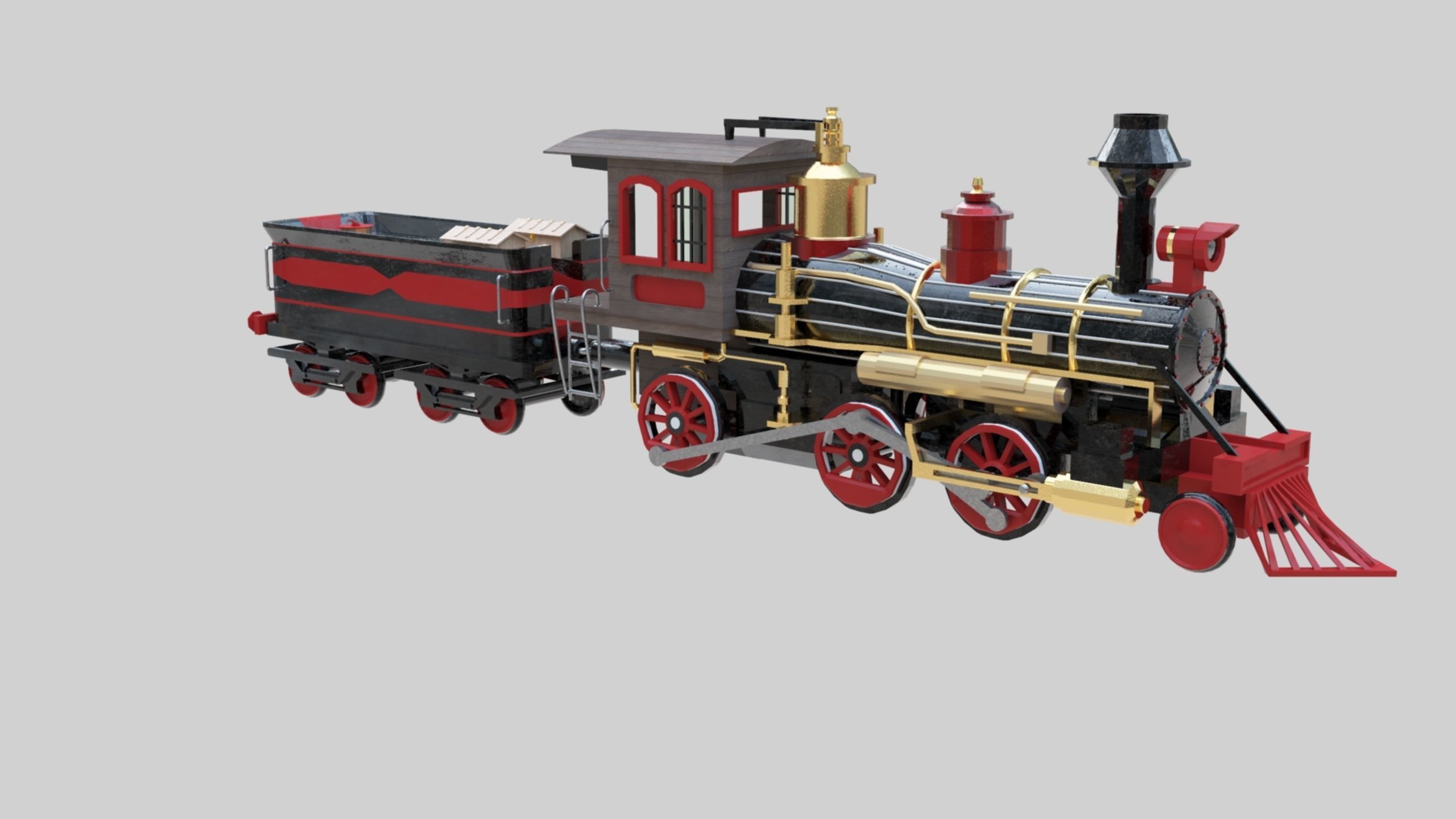Low Poly Old Steam Train - Union Pasific Style Low-poly 3D model_29