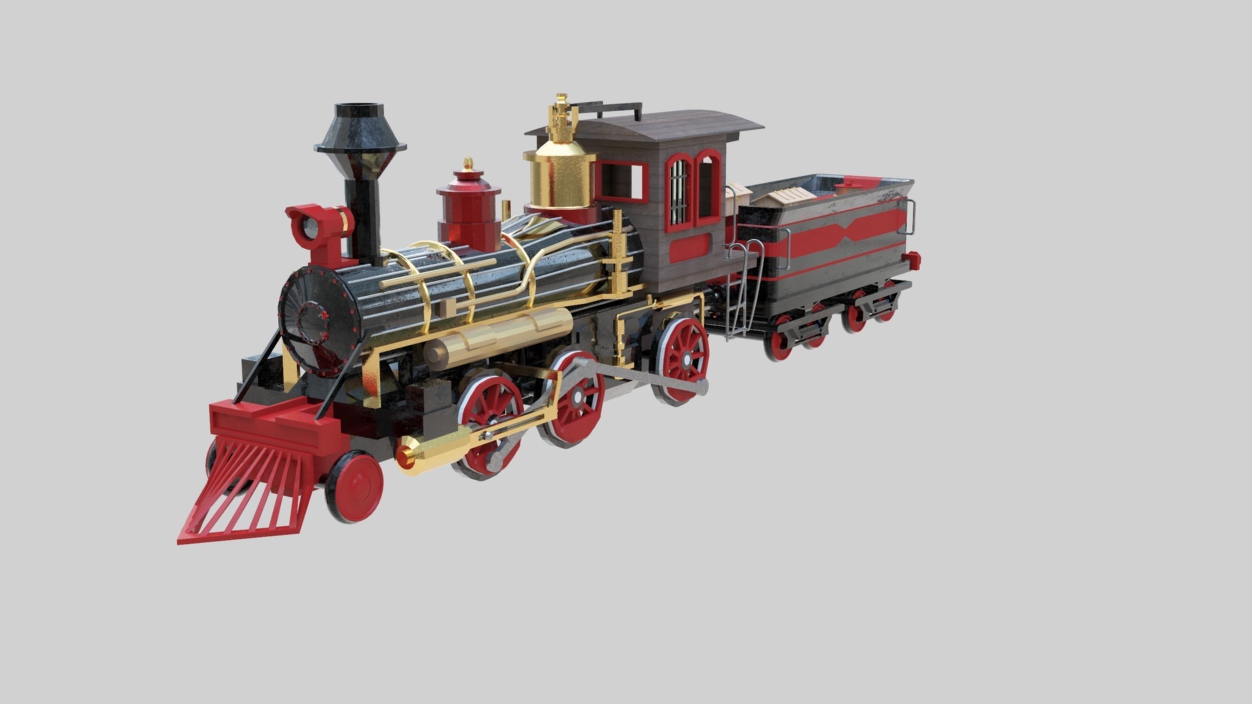 Low Poly Old Steam Train - Union Pasific Style Low-poly 3D model_16