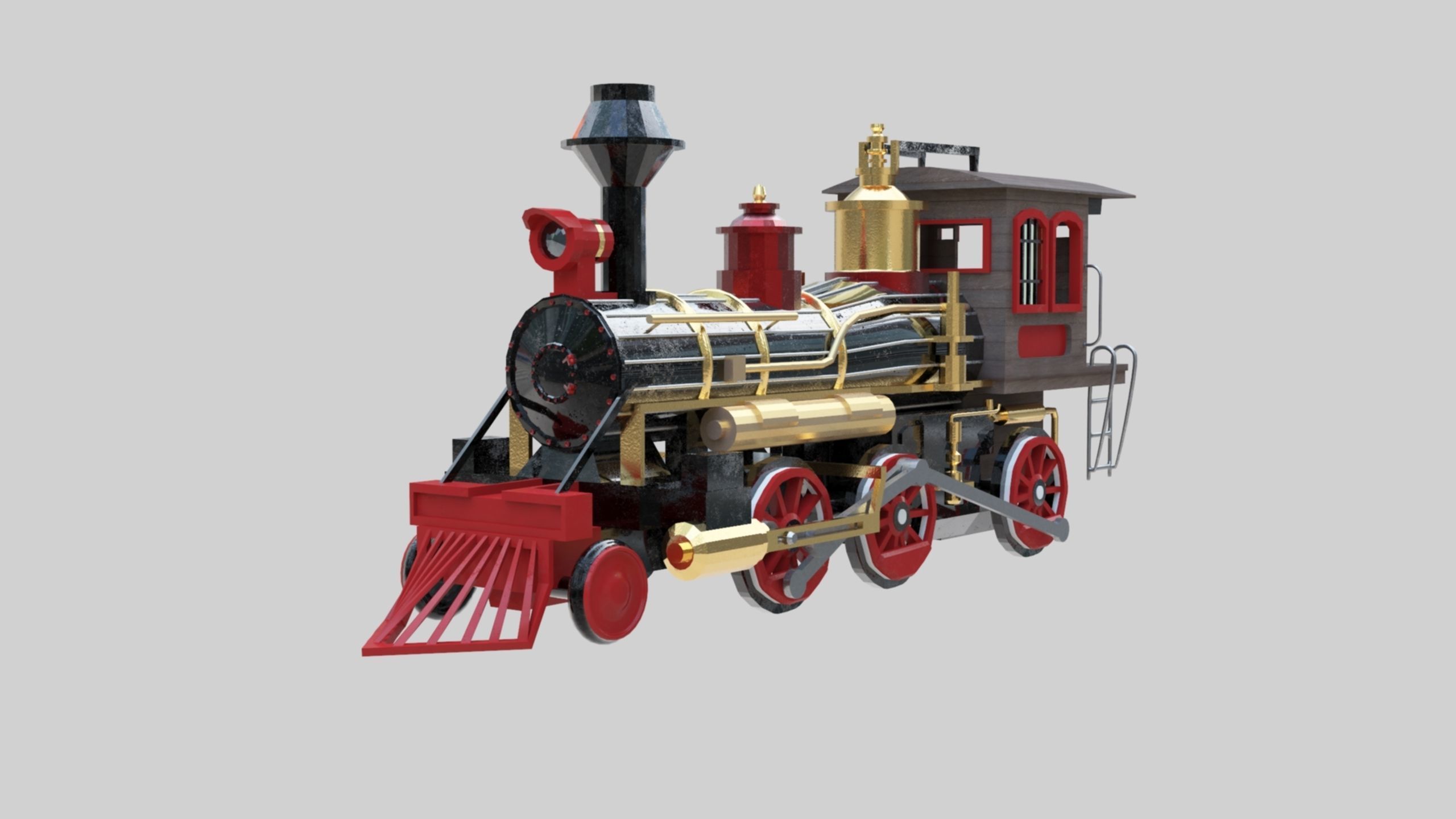 Low Poly Old Steam Train - Union Pasific Style Low-poly 3D model_96