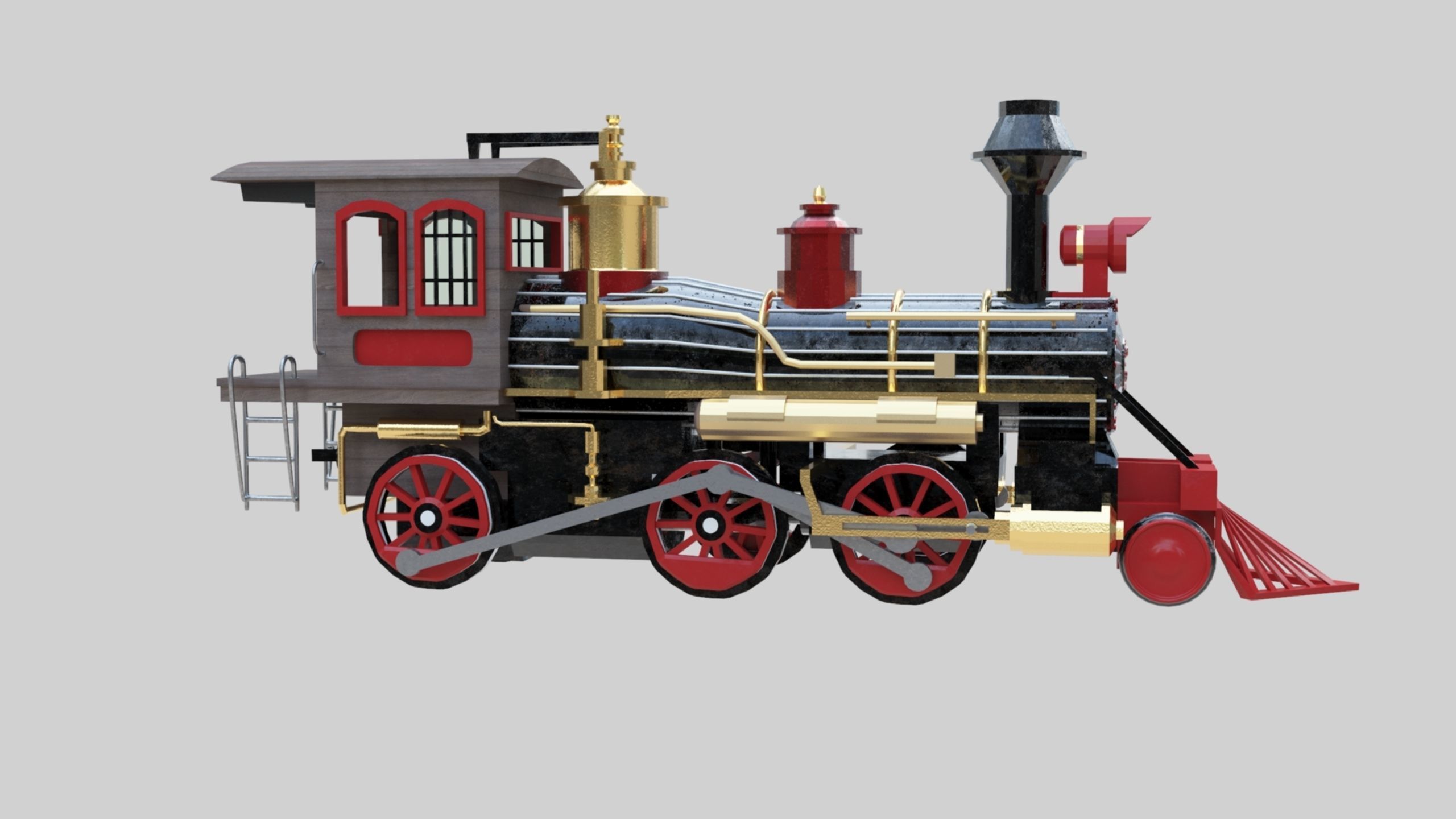 Low Poly Old Steam Train - Union Pasific Style Low-poly 3D model_87