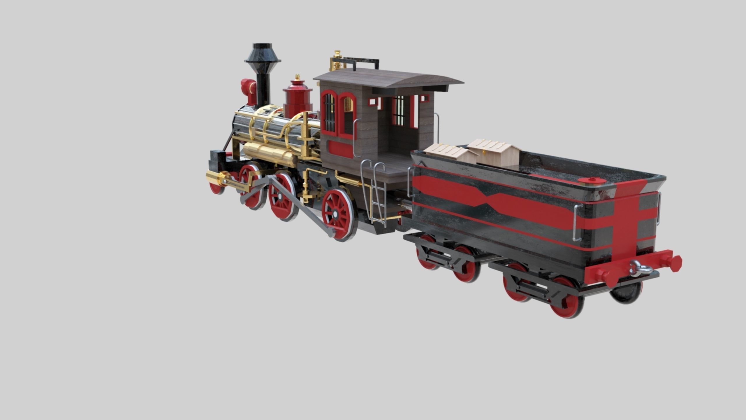 Low Poly Old Steam Train - Union Pasific Style Low-poly 3D model_19