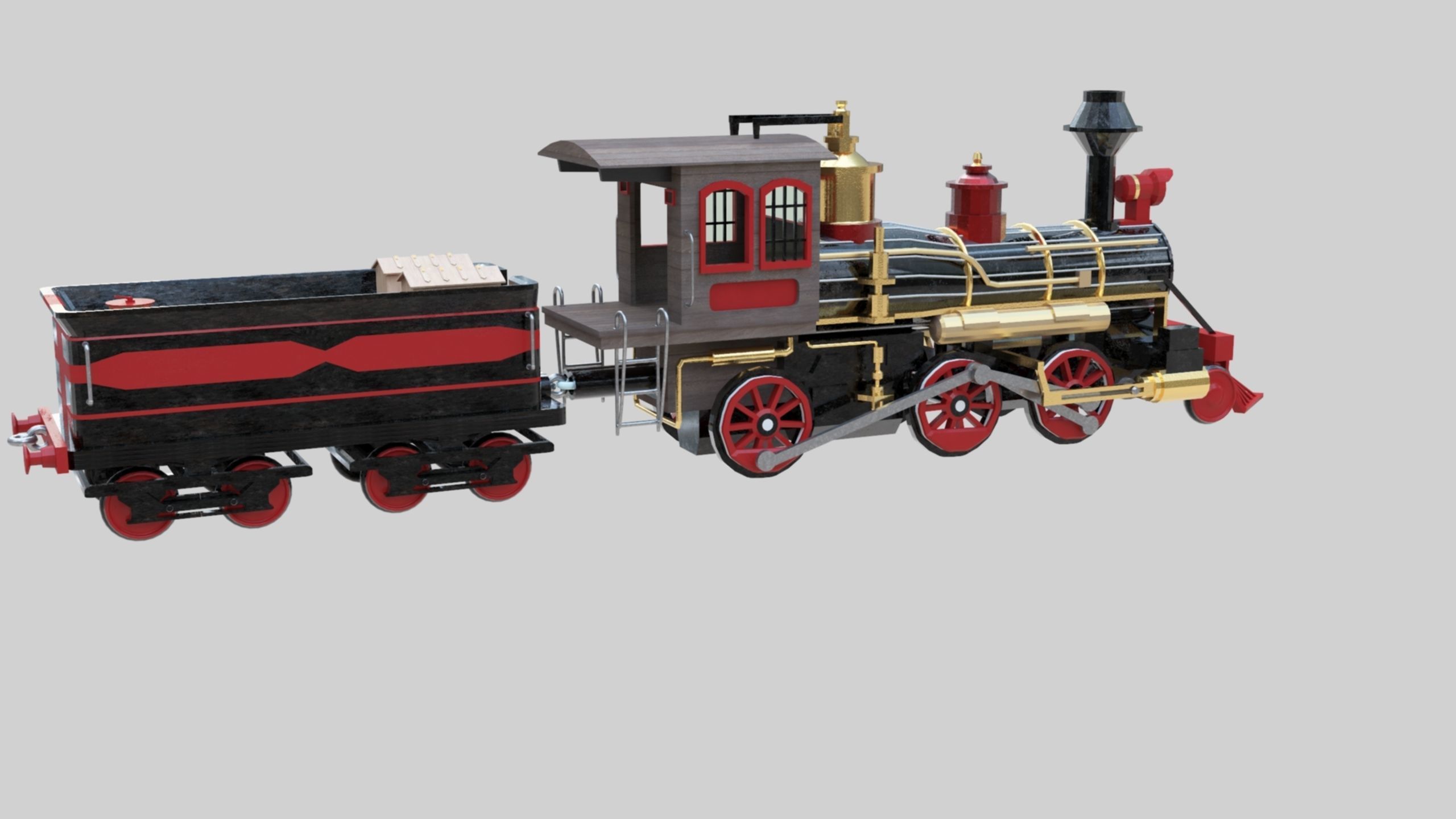 Low Poly Old Steam Train - Union Pasific Style Low-poly 3D model_21