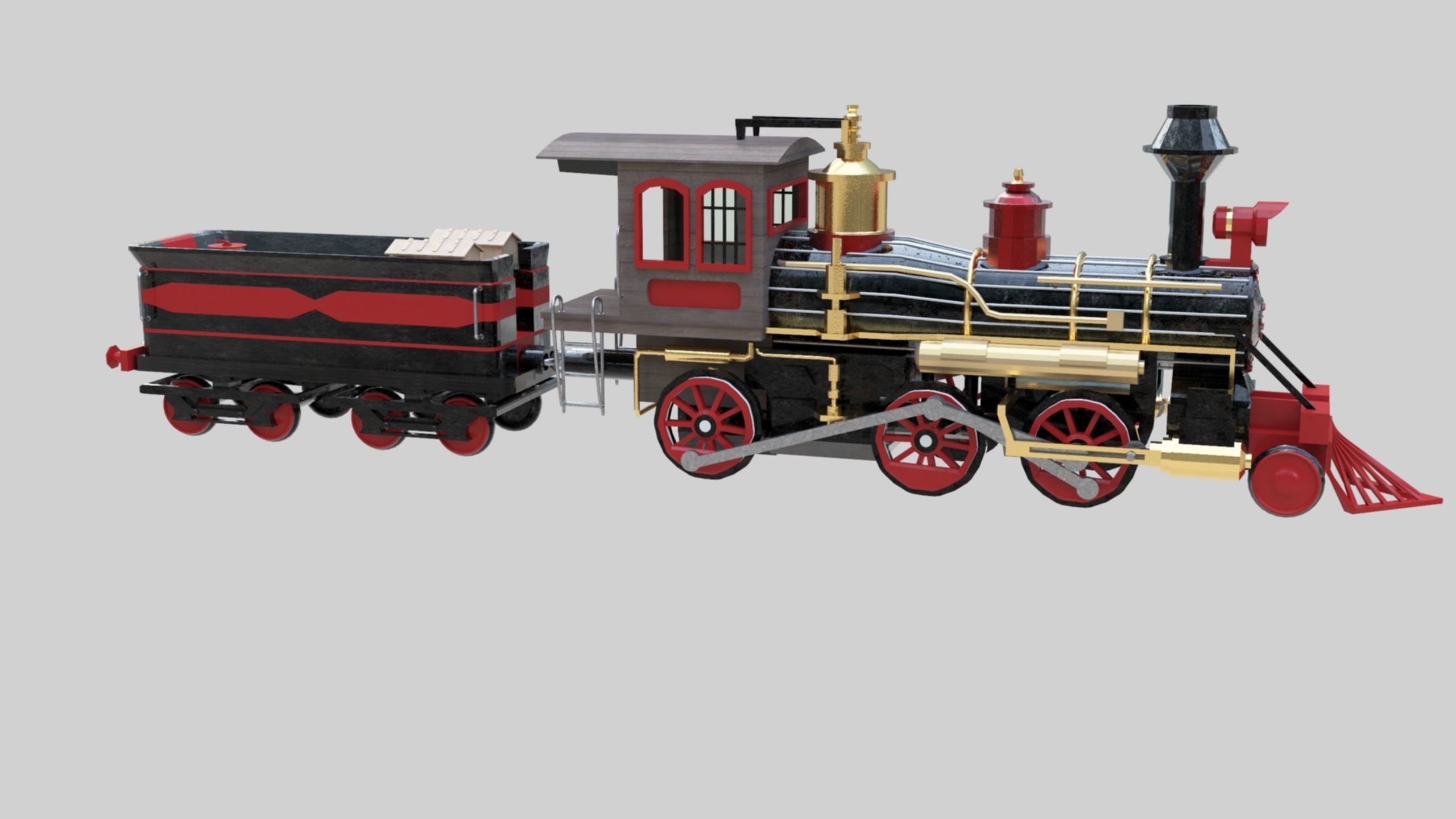 Low Poly Old Steam Train - Union Pasific Style Low-poly 3D model_25