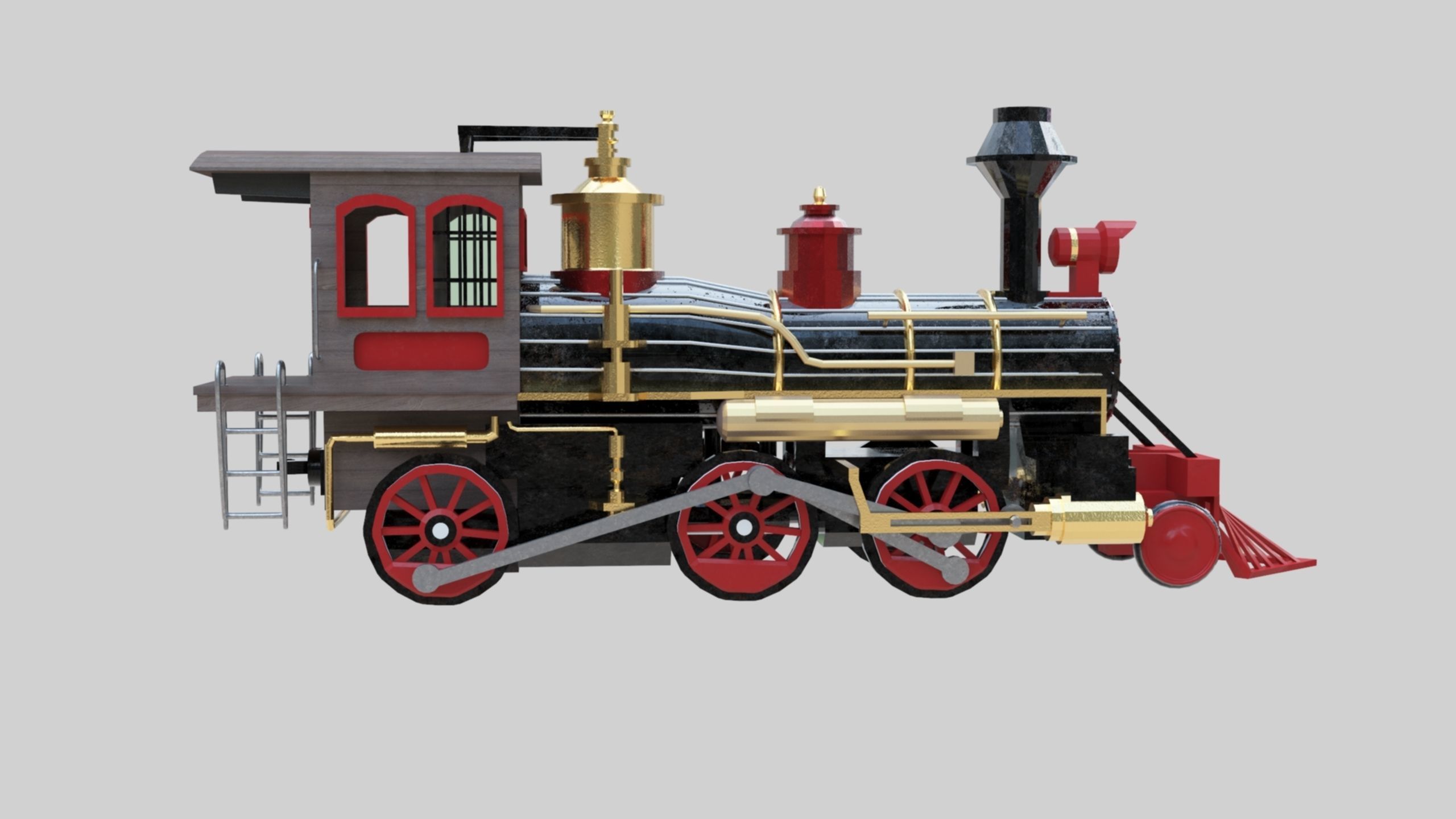 Low Poly Old Steam Train - Union Pasific Style Low-poly 3D model_86
