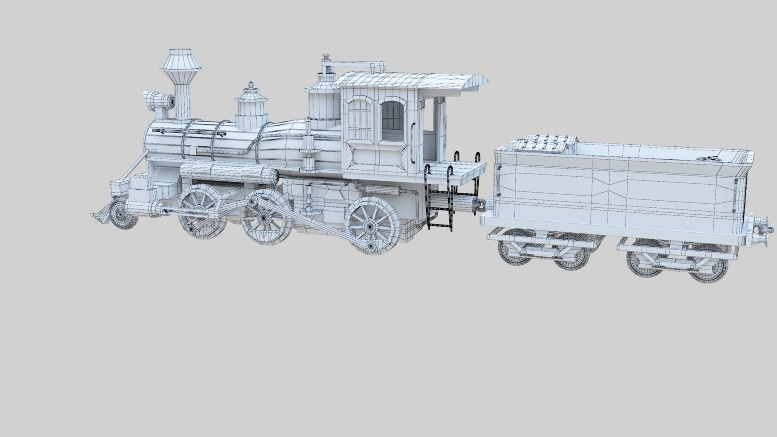 Low Poly Old Steam Train - Union Pasific Style Low-poly 3D model_43