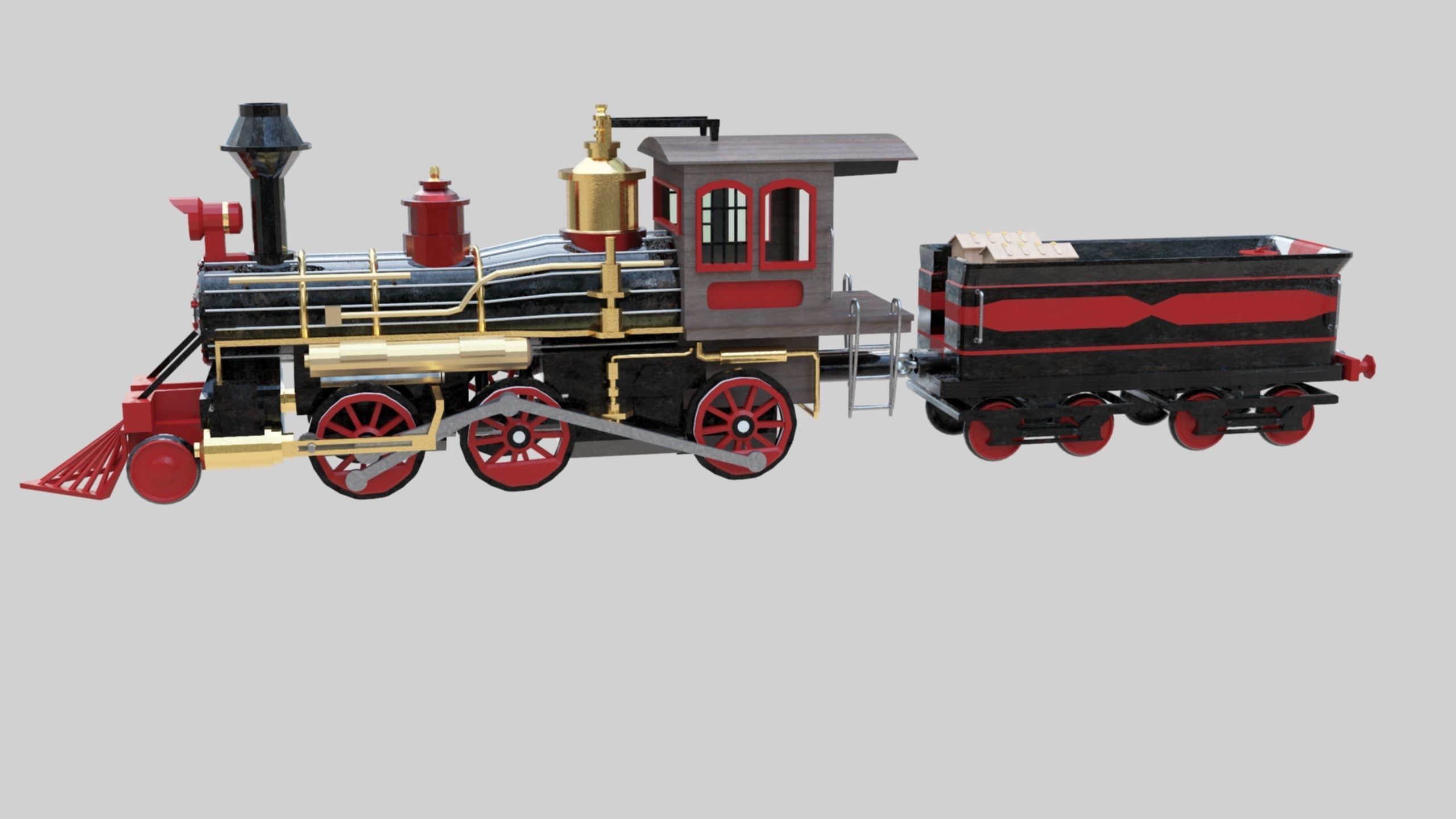 Low Poly Old Steam Train - Union Pasific Style Low-poly 3D model_9