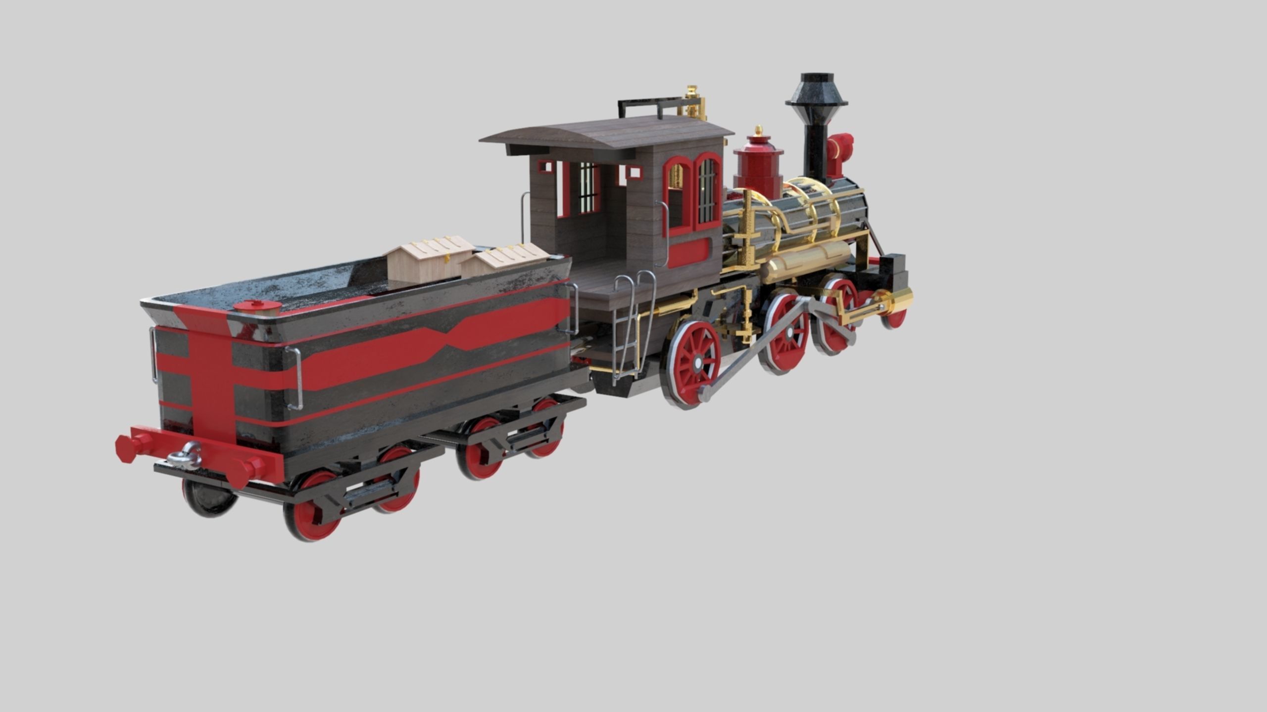 Low Poly Old Steam Train - Union Pasific Style Low-poly 3D model_20