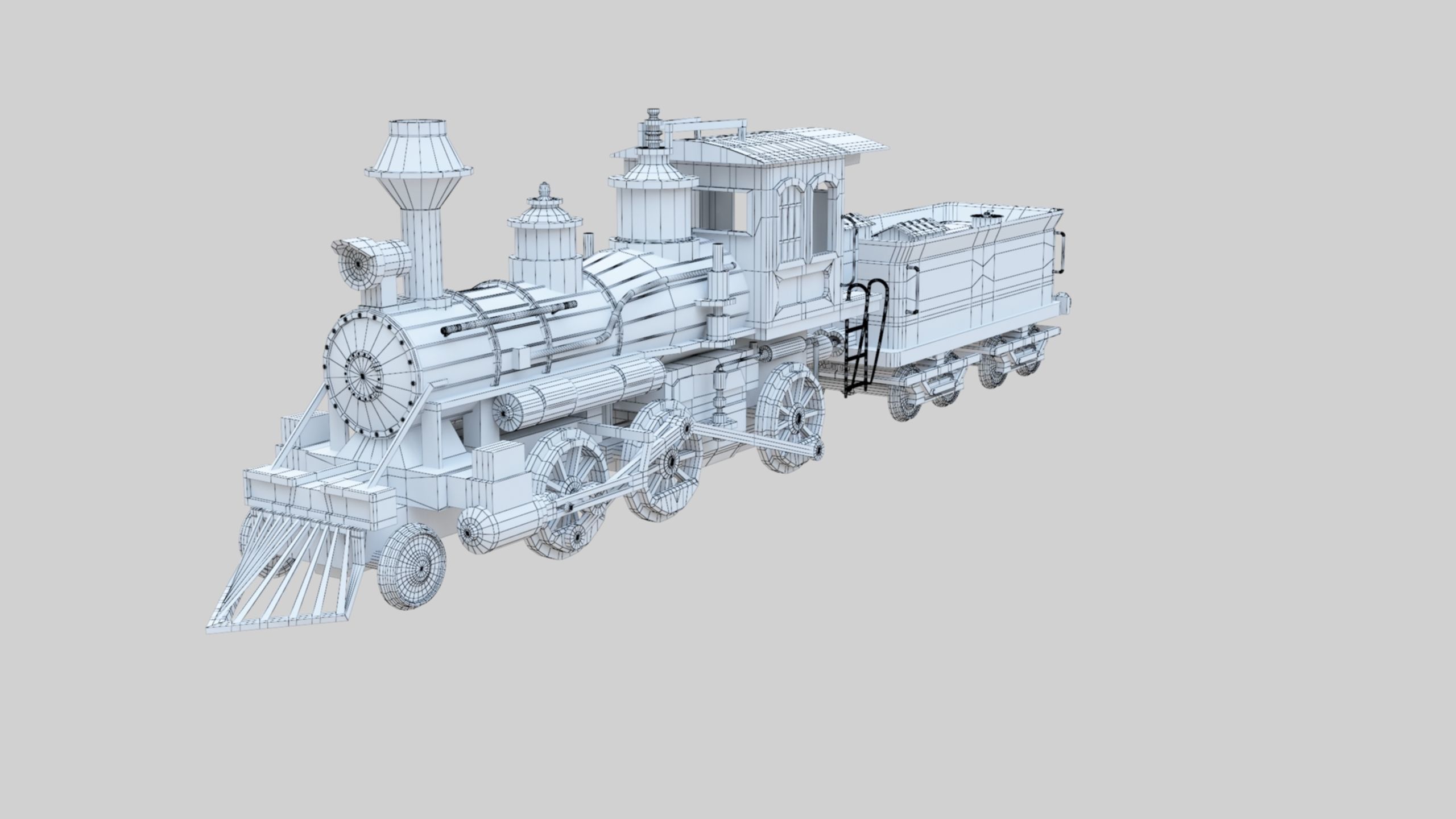Low Poly Old Steam Train - Union Pasific Style Low-poly 3D model_38