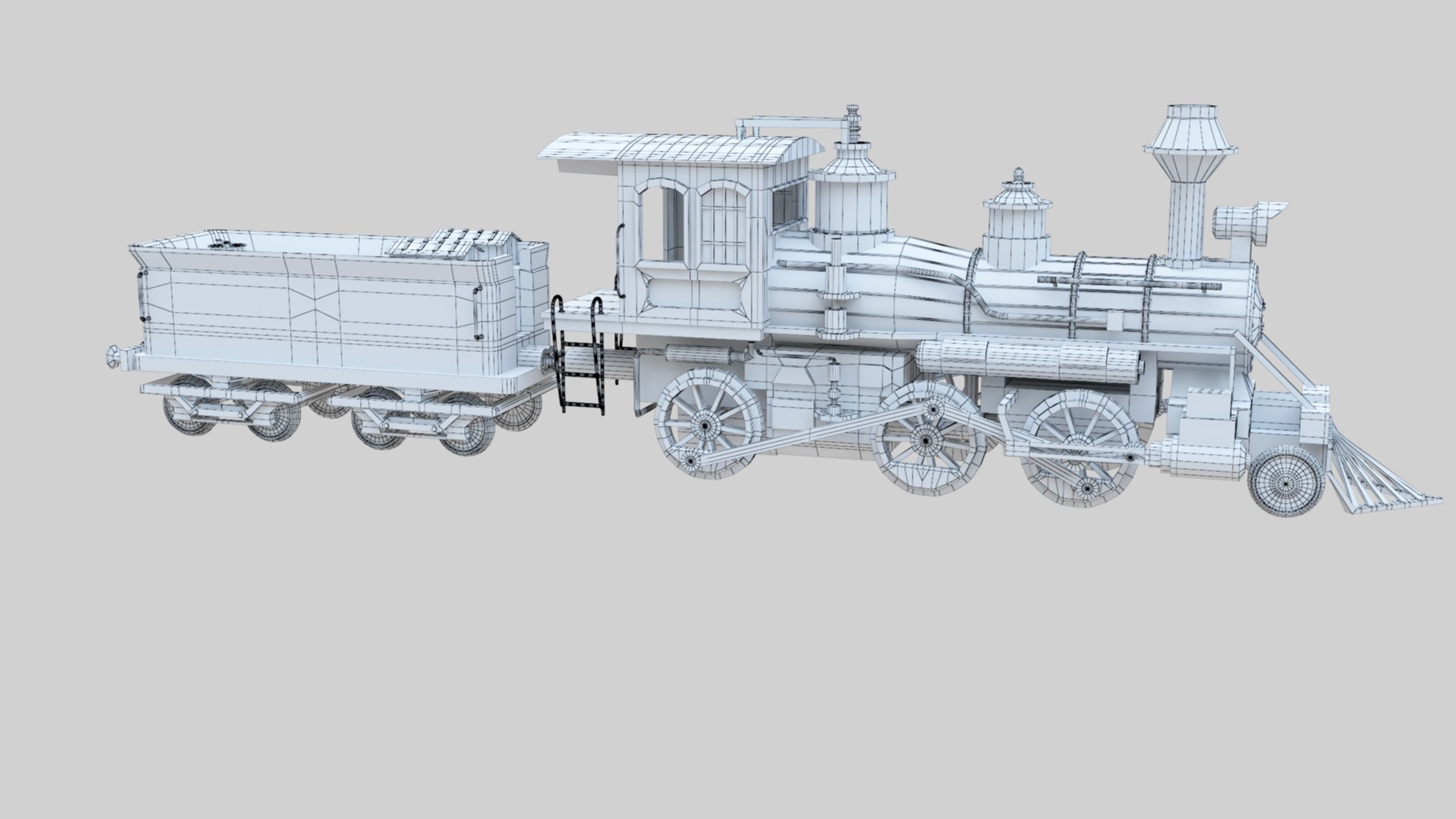 Low Poly Old Steam Train - Union Pasific Style Low-poly 3D model_57