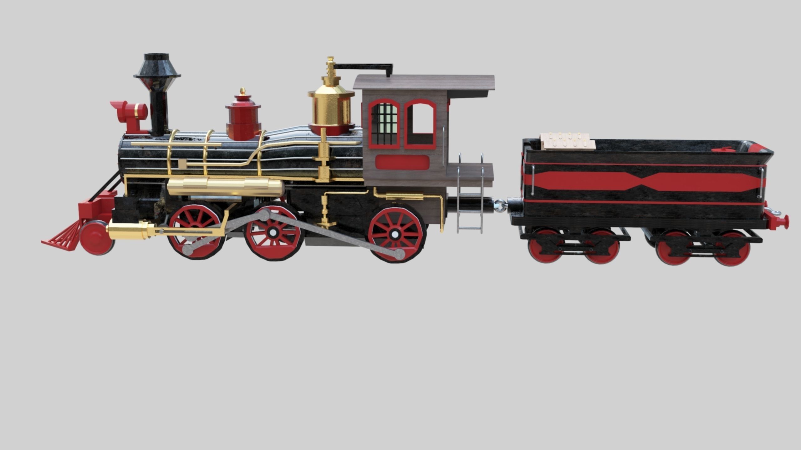 Low Poly Old Steam Train - Union Pasific Style Low-poly 3D model_10