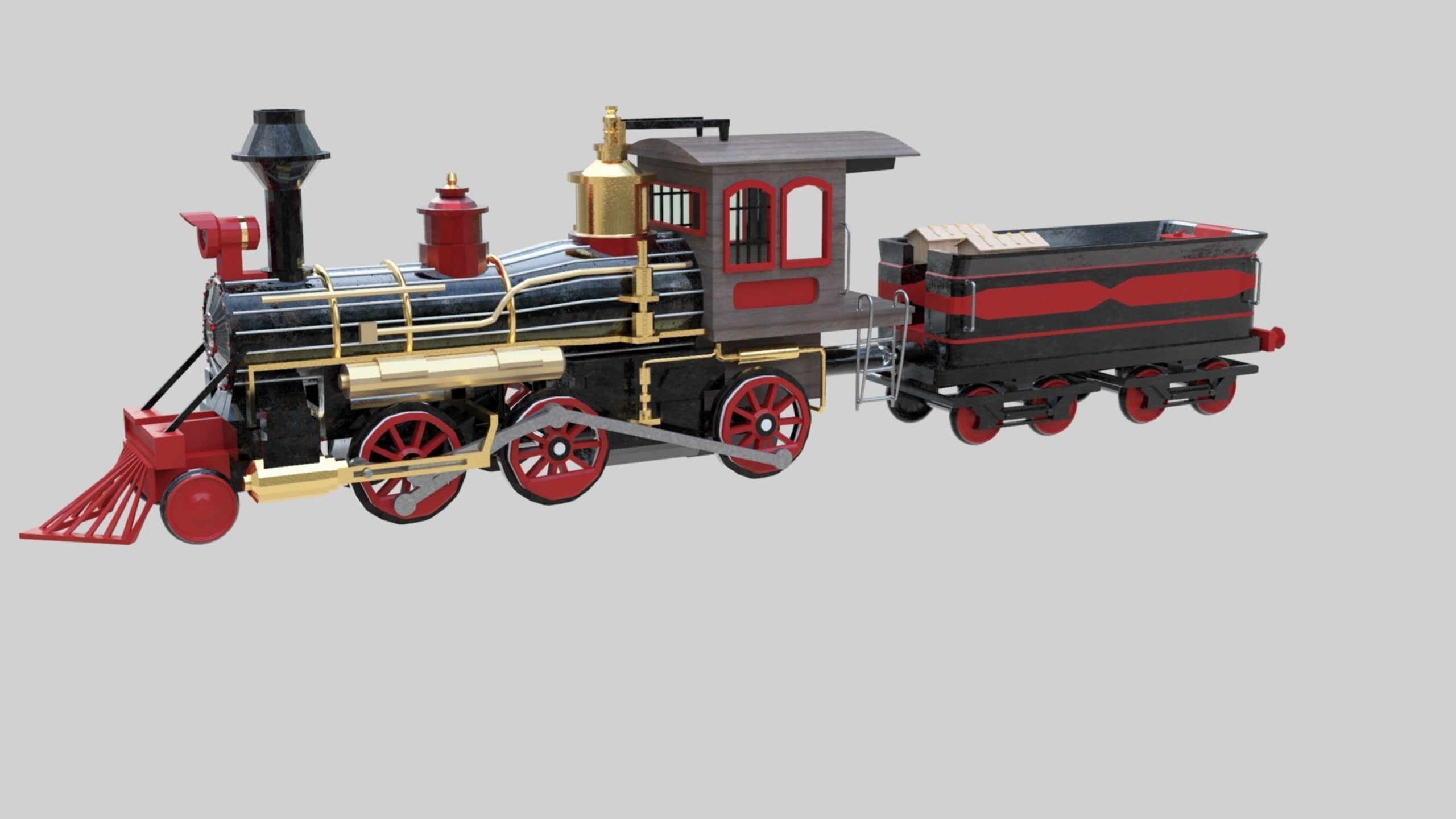 Low Poly Old Steam Train - Union Pasific Style Low-poly 3D model_8