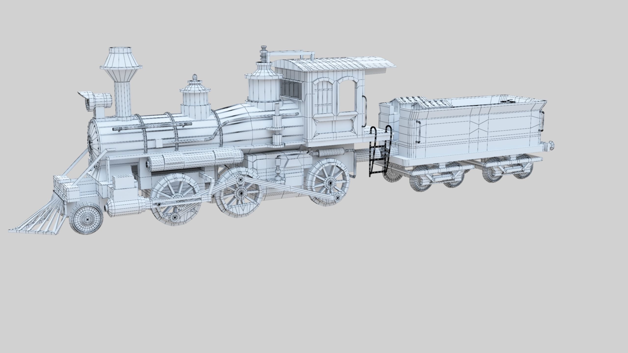 Low Poly Old Steam Train - Union Pasific Style Low-poly 3D model_42