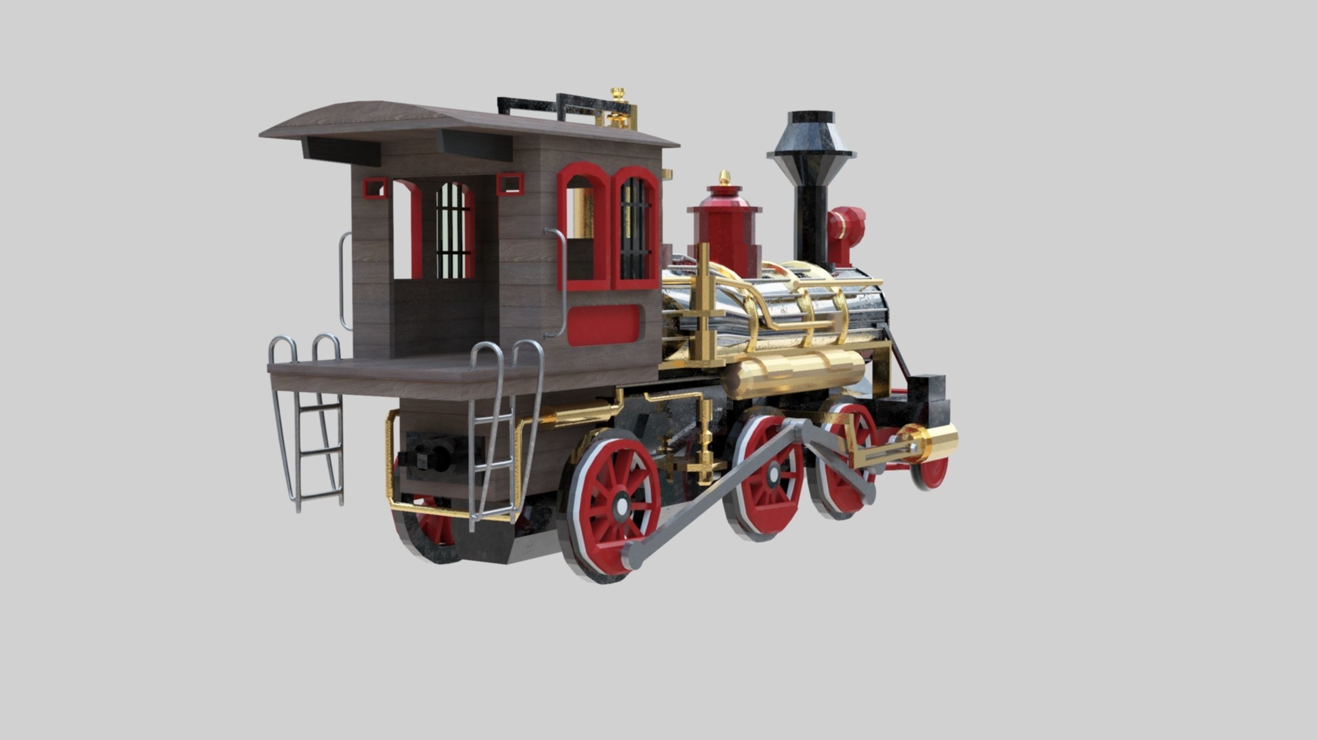 Low Poly Old Steam Train - Union Pasific Style Low-poly 3D model_81