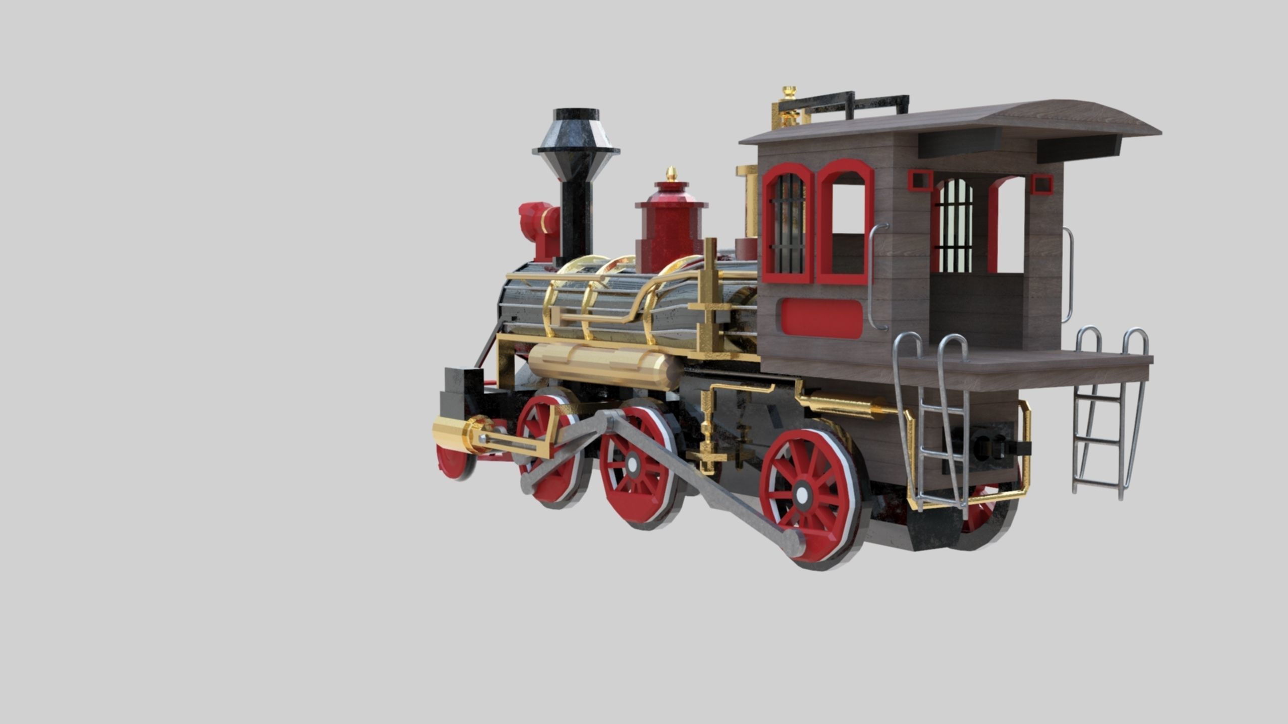 Low Poly Old Steam Train - Union Pasific Style Low-poly 3D model_72
