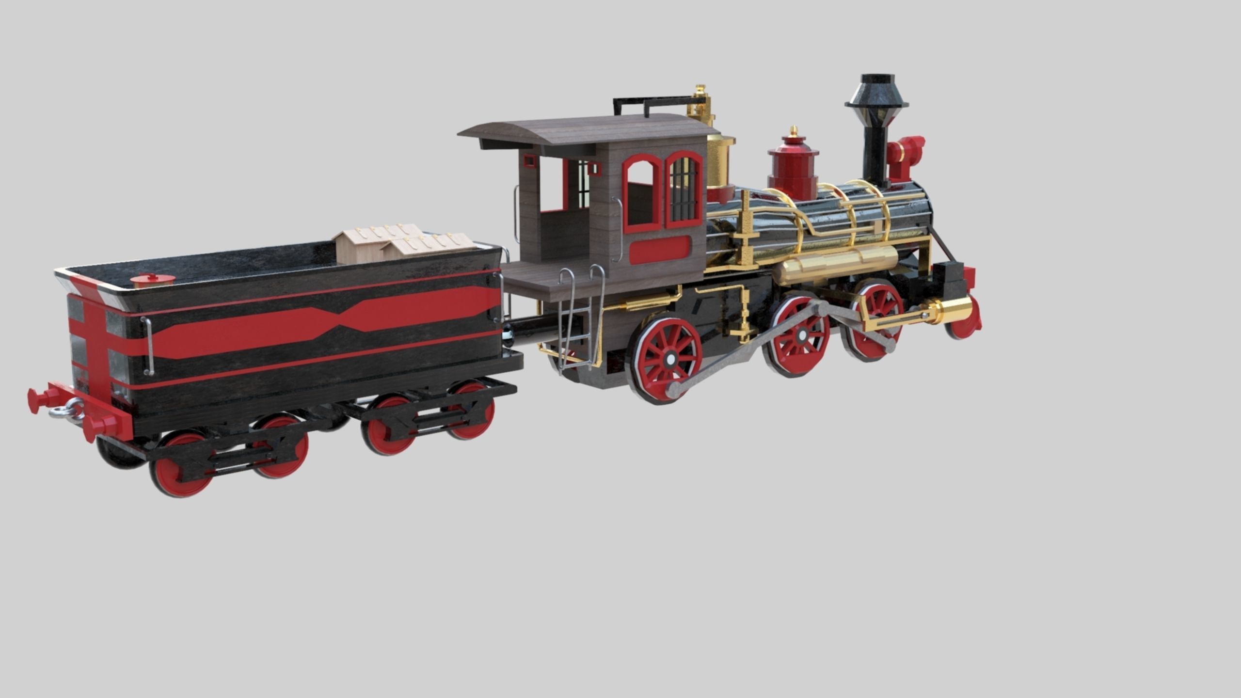 Low Poly Old Steam Train - Union Pasific Style Low-poly 3D model_22