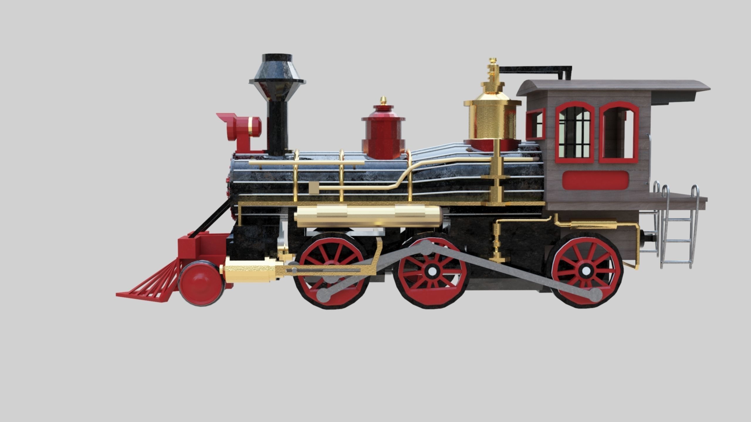 Low Poly Old Steam Train - Union Pasific Style Low-poly 3D model_74