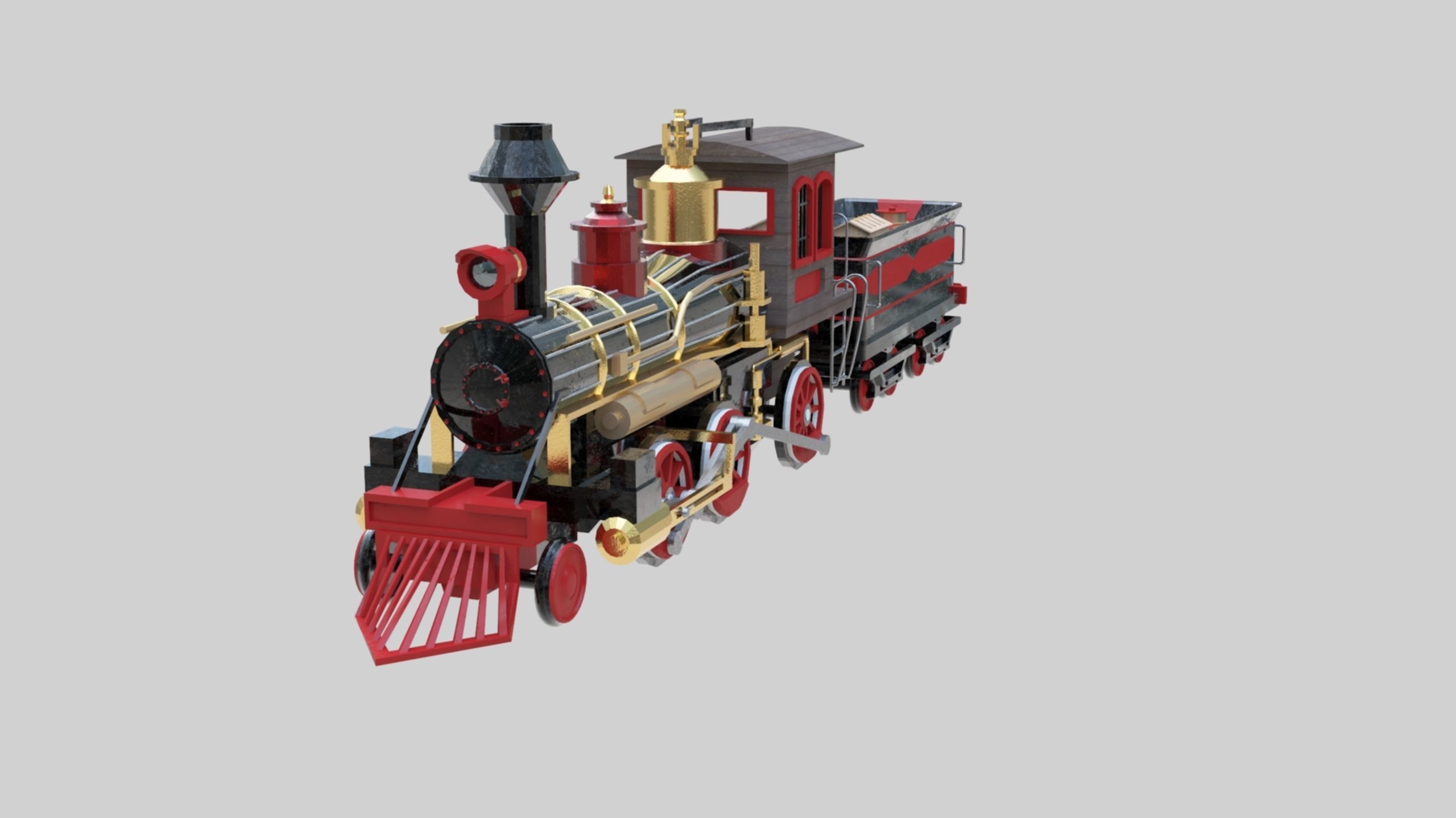 Low Poly Old Steam Train - Union Pasific Style Low-poly 3D model_7