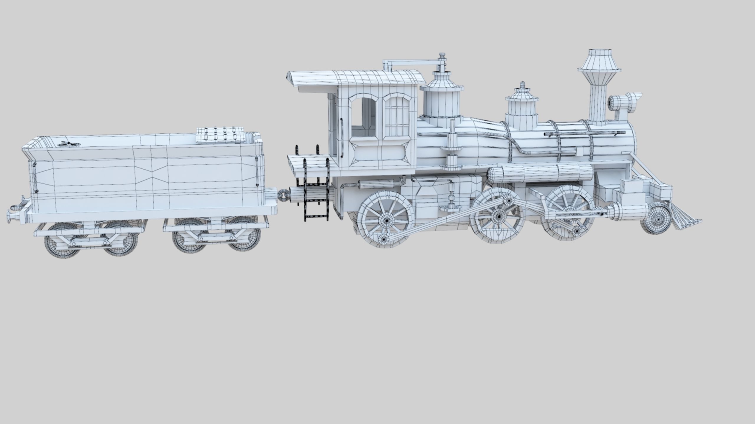 Low Poly Old Steam Train - Union Pasific Style Low-poly 3D model_55