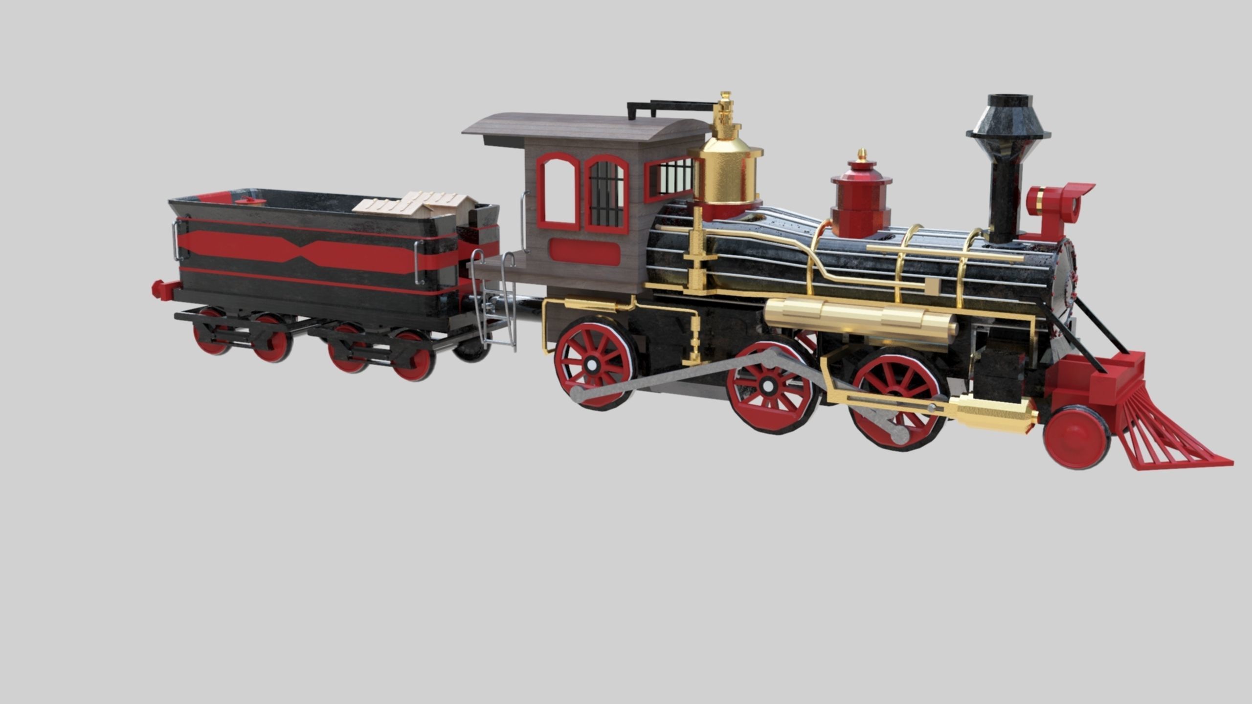 Low Poly Old Steam Train - Union Pasific Style Low-poly 3D model_24