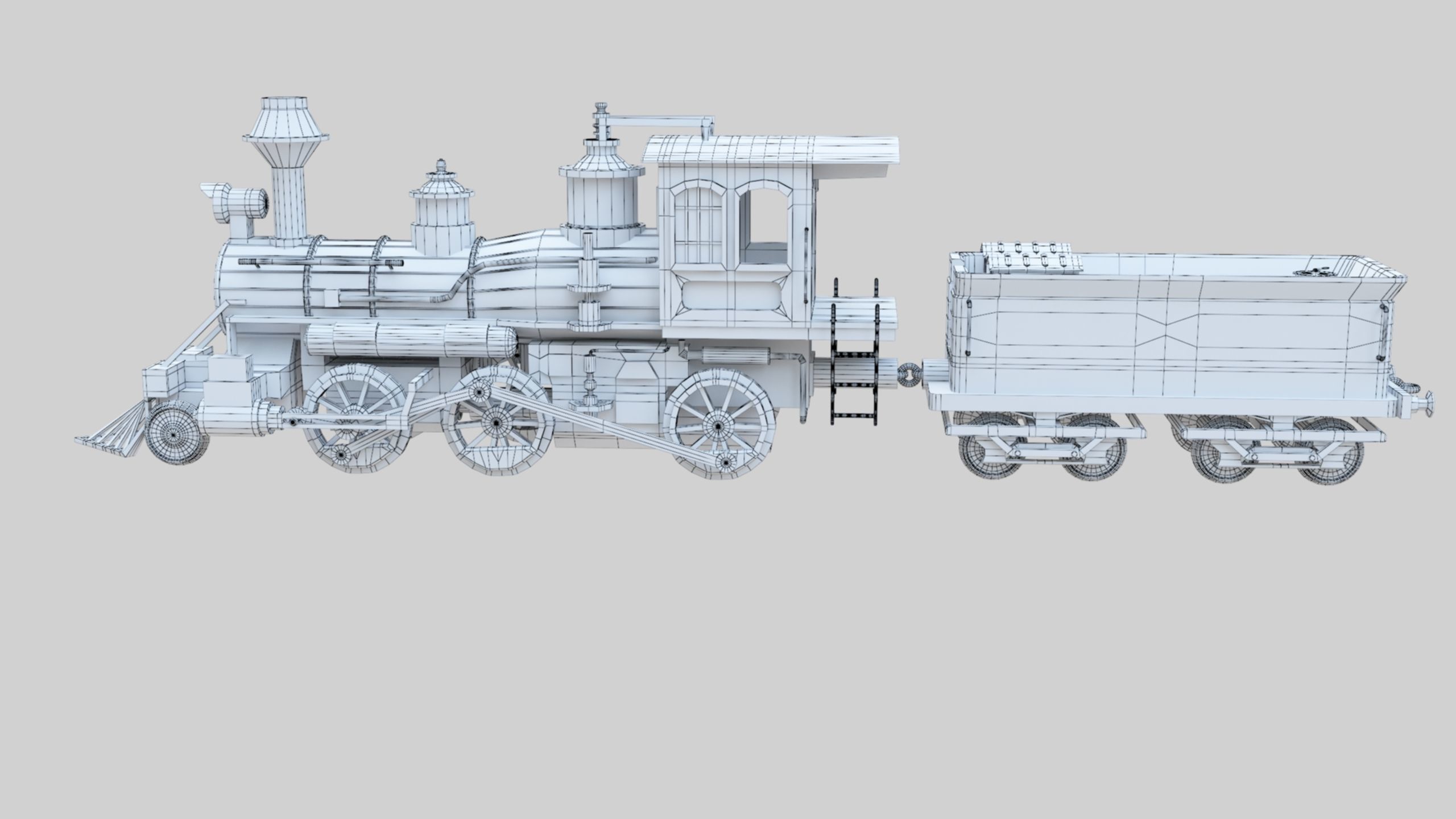Low Poly Old Steam Train - Union Pasific Style Low-poly 3D model_45